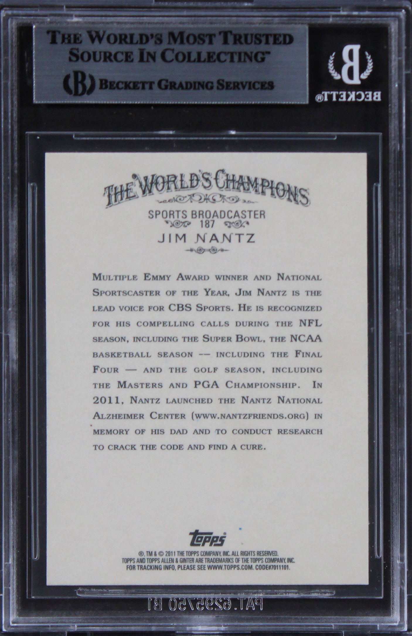 Jim Nantz Authentic Signed 2011 Topps Allen & Ginter #187 Card BAS Slabbed