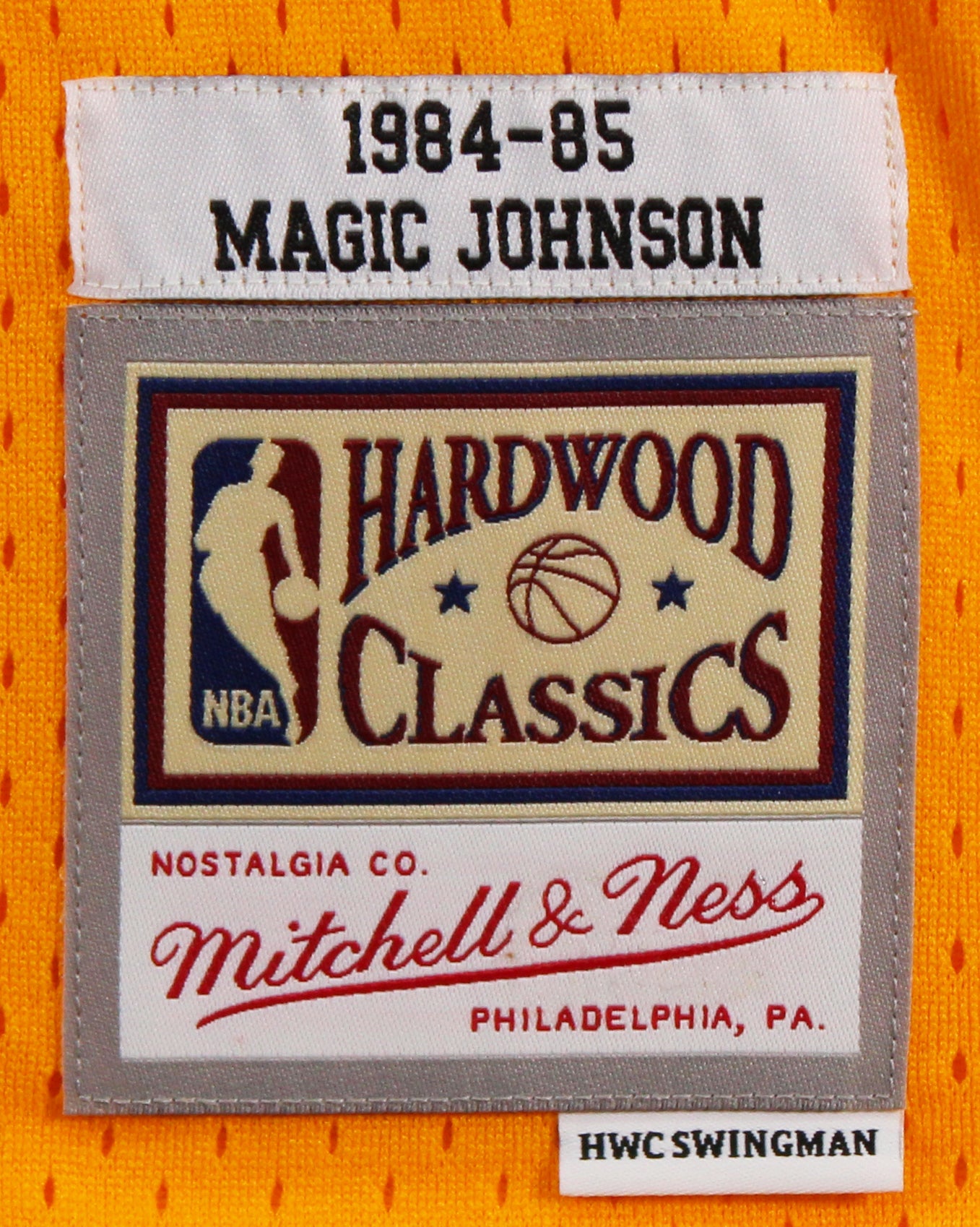 Lakers Magic Johnson "Showtime" Signed Yellow M&N HWC Swingman Jersey BAS Wit