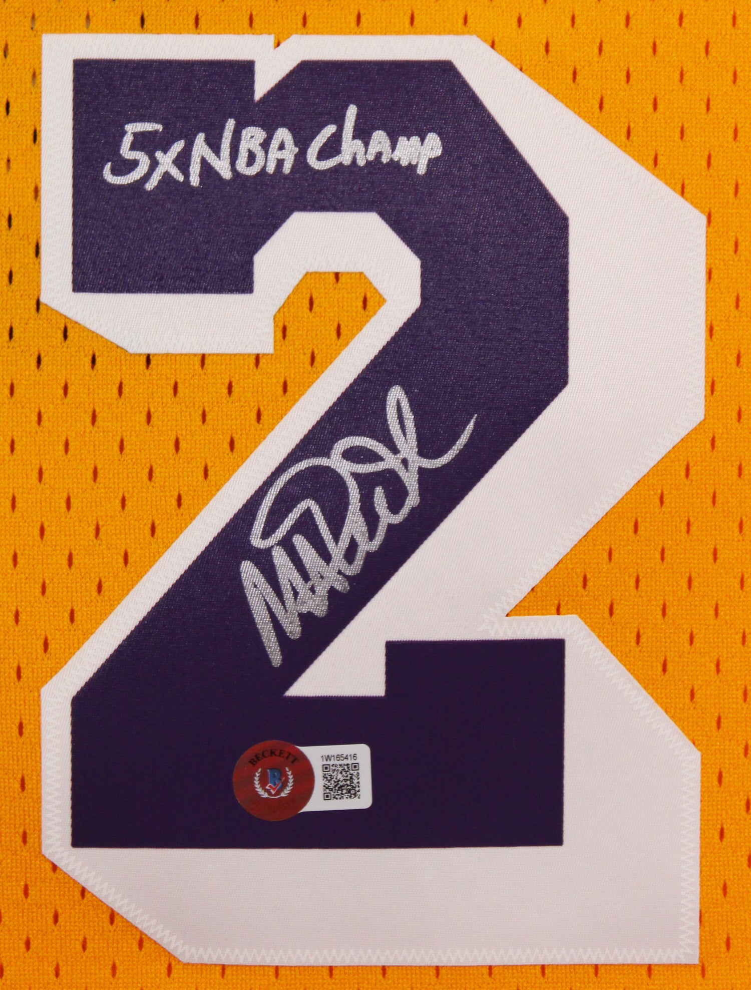 Lakers Magic Johnson "5x NBA Champ" Signed Yellow M&N HWC Swingman Jersey BAS W