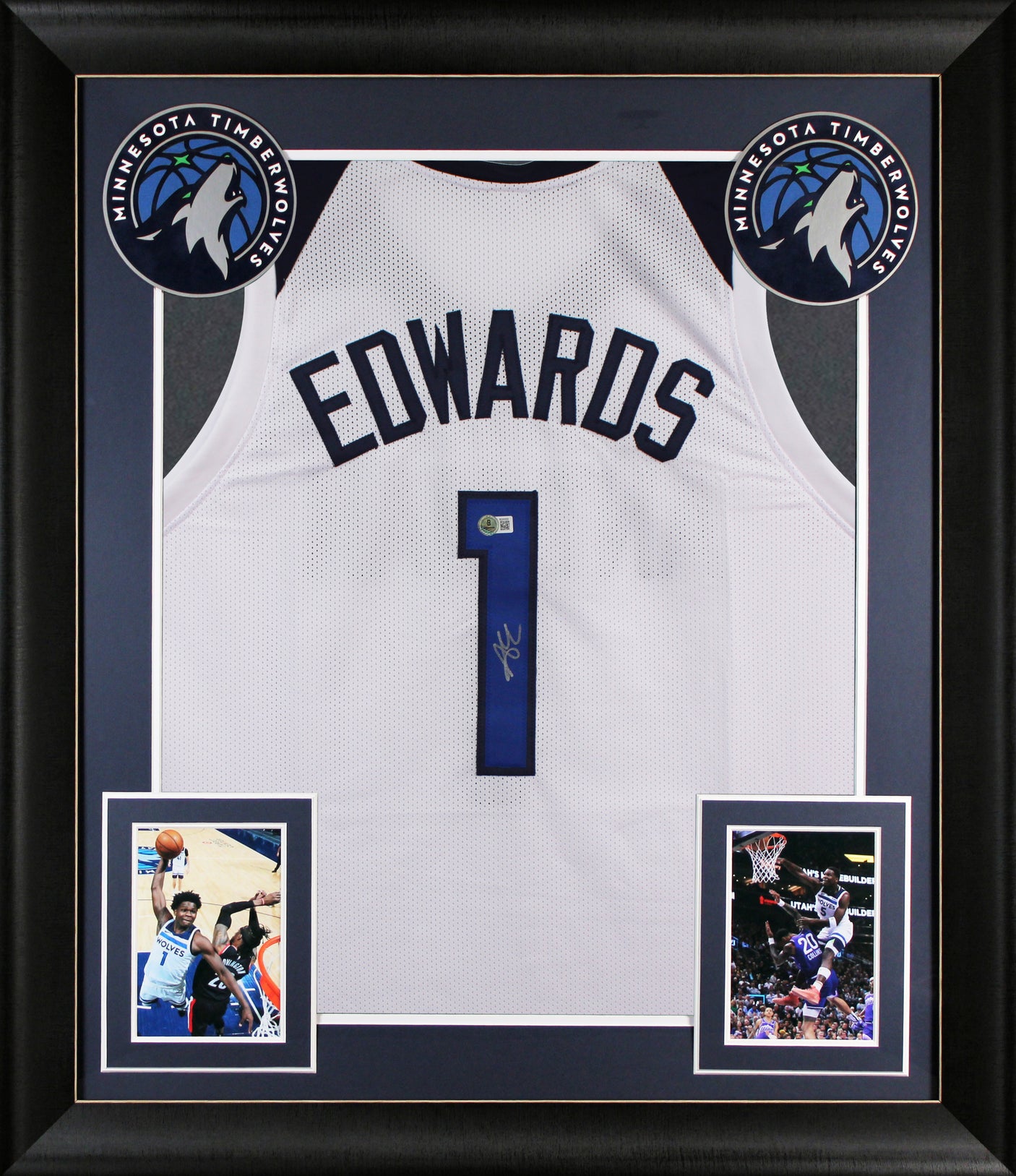Anthony Edwards Authentic Signed White Pro Style Framed Jersey Autographed BAS