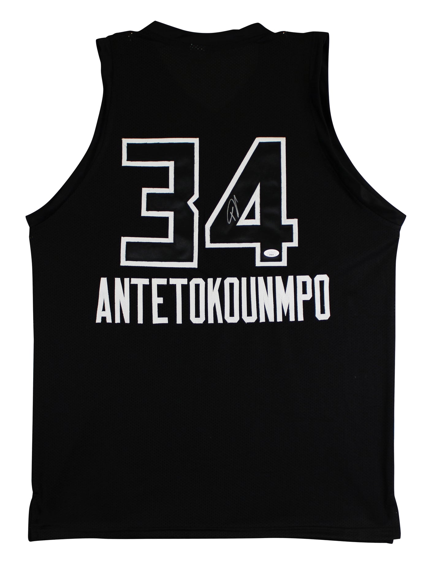 Giannis Antetokounmpo Signed Black Pro Style Jersey w/ Black Numbers JSA