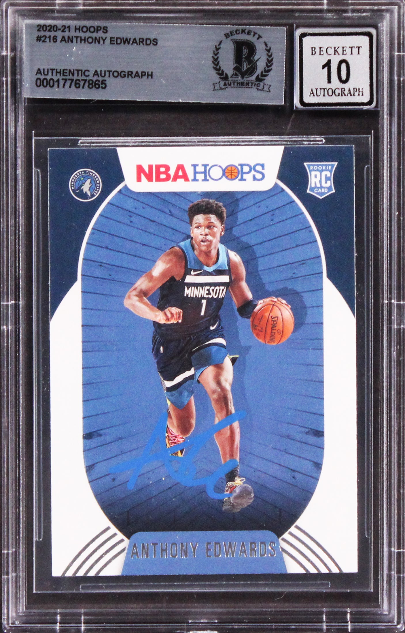 Anthony Edwards Signed 2020 Hoops #216 Rookie Card Auto 10! BAS Slabbed