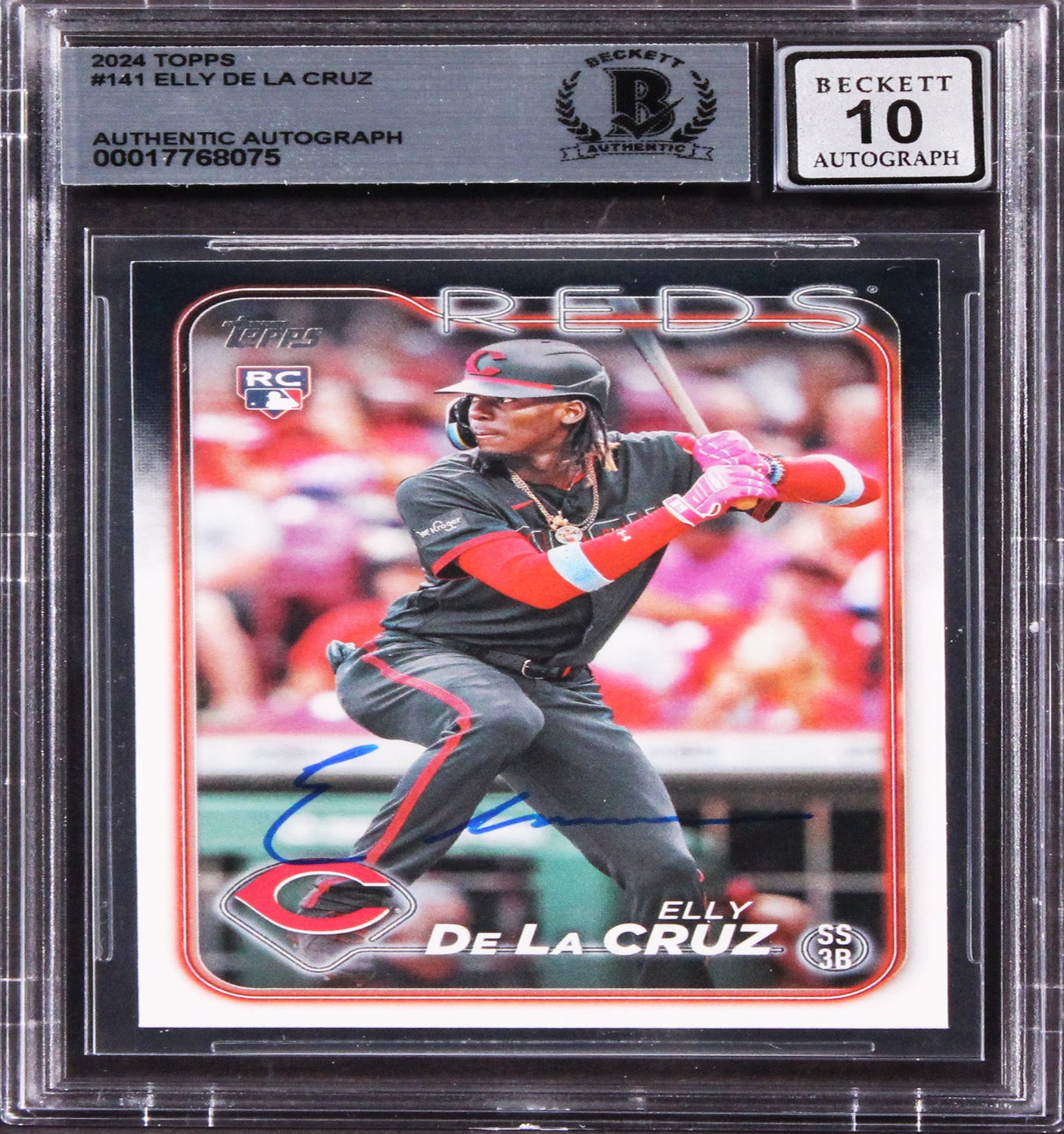 Reds Elly De La Cruz Signed 2024 Topps #141 Rookie Card Auto 10! BAS Slabbed