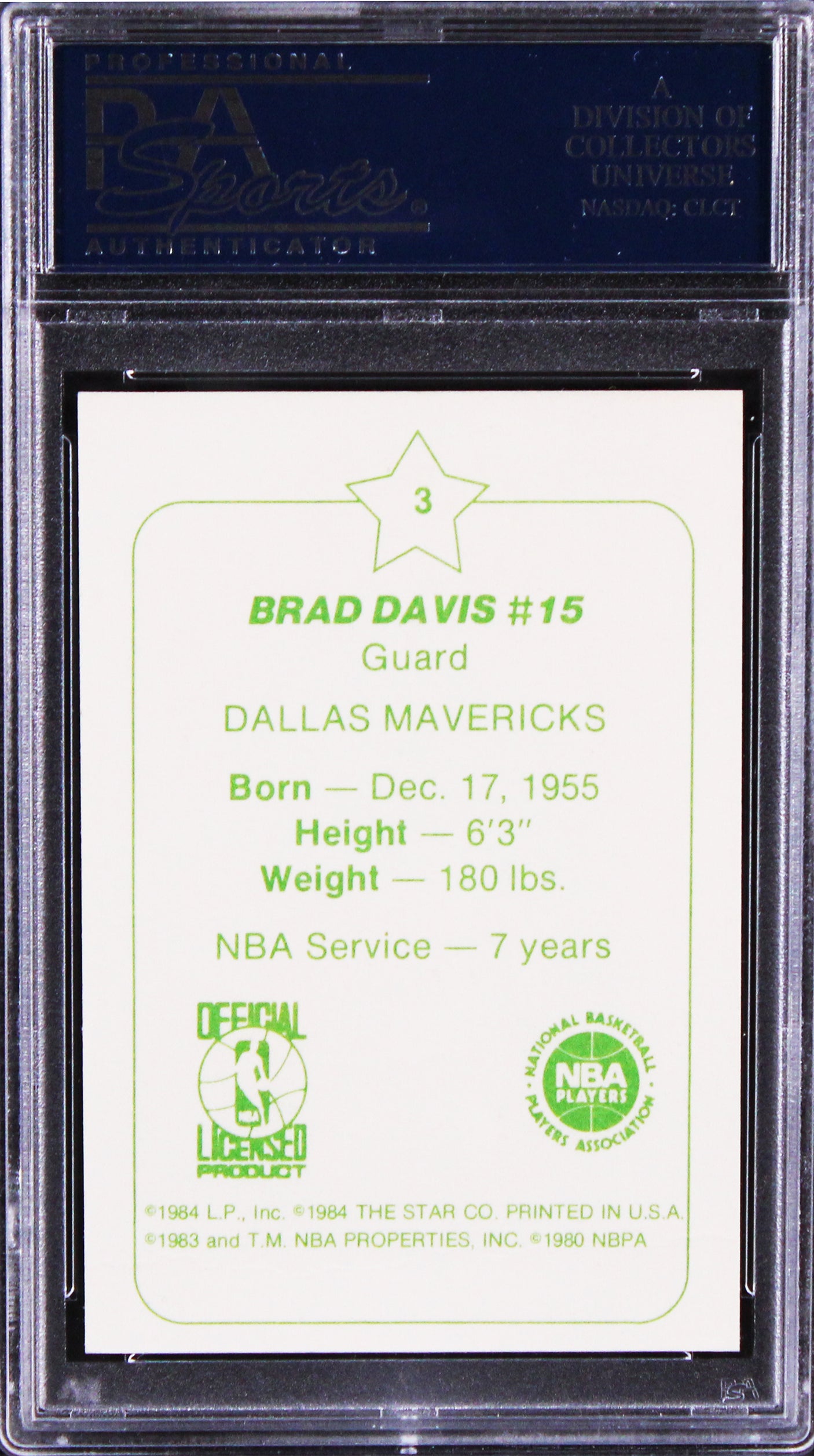 Mavericks Brad Davis Authentic Signed 1984 Star #3 Rookie Card PSA/DNA Slabbed