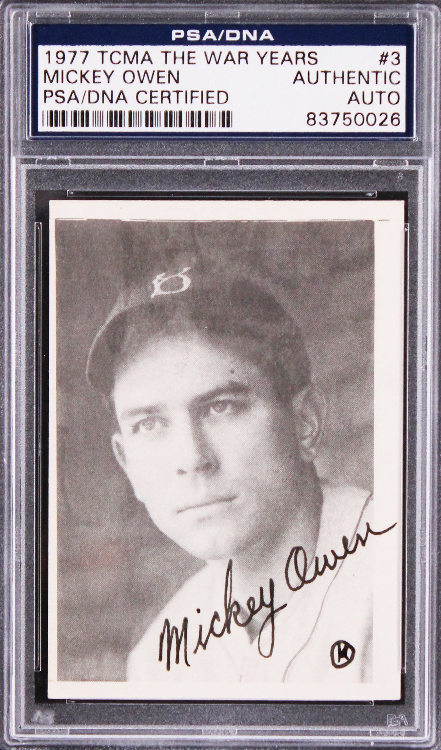 Dodgers Mickey Owen Authentic Signed 1977 TCMA The War Years #3 Card PSA Slab