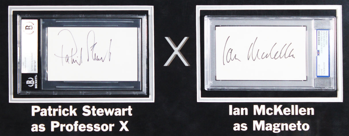 Ian McKellen & Patrick Stewart X-Men Signed & Framed Index Card PSA BAS Slabs