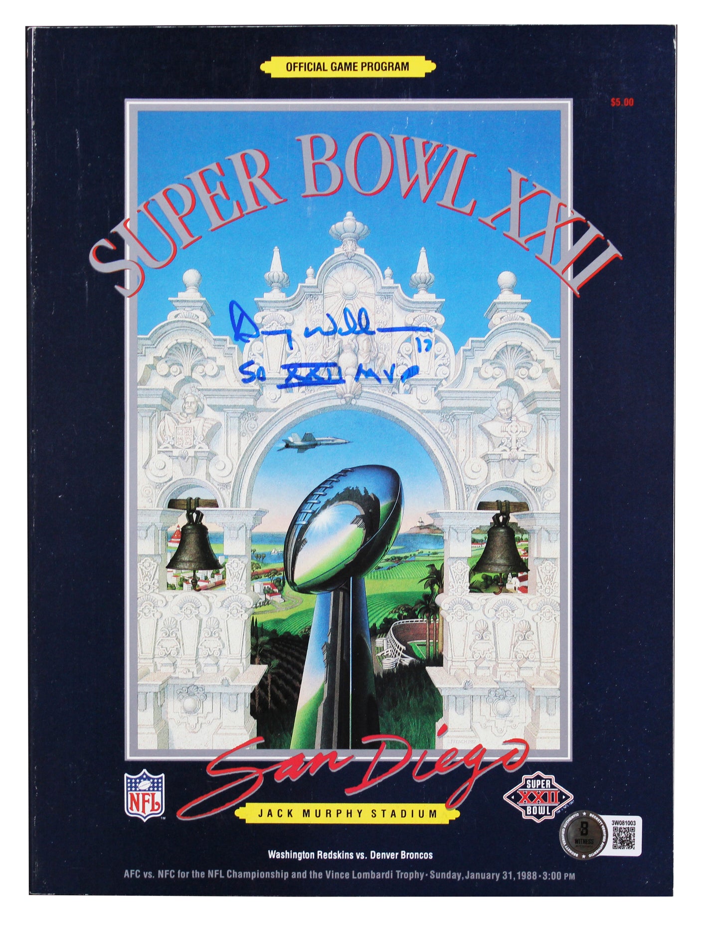 Commanders Doug Williams "SB XXII MVP" Signed Super Bowl XXII Program BAS Wit