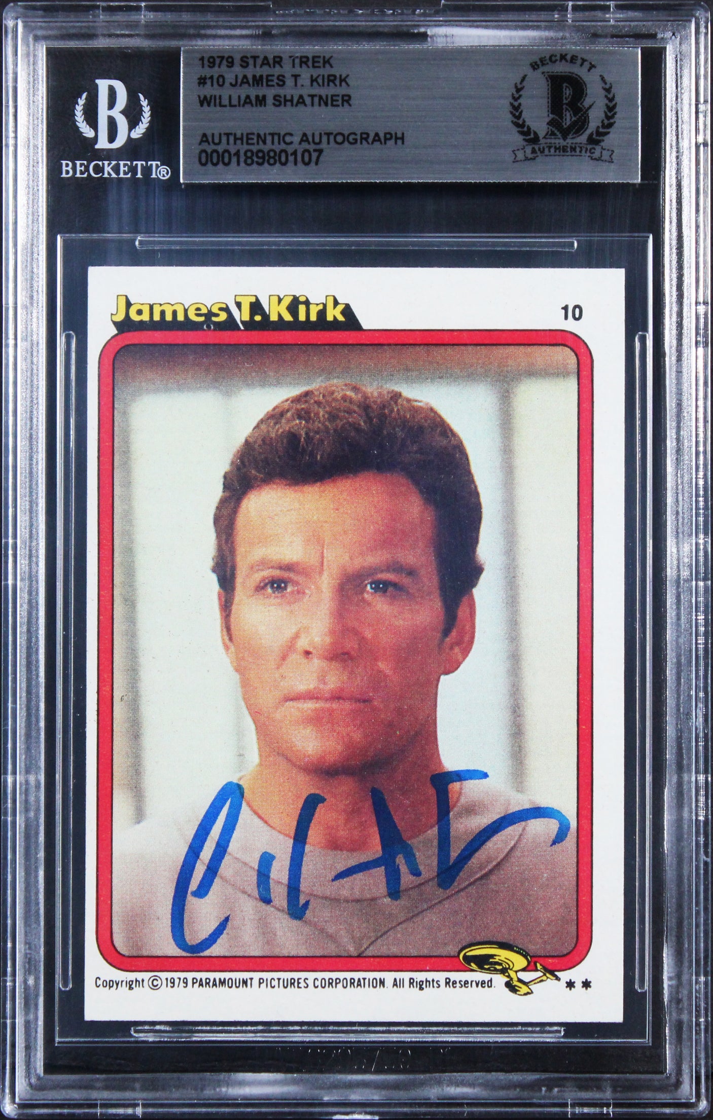 William Shatner Authentic Signed 1979 Star Trek #10 James T. Kirk Card BAS Slab