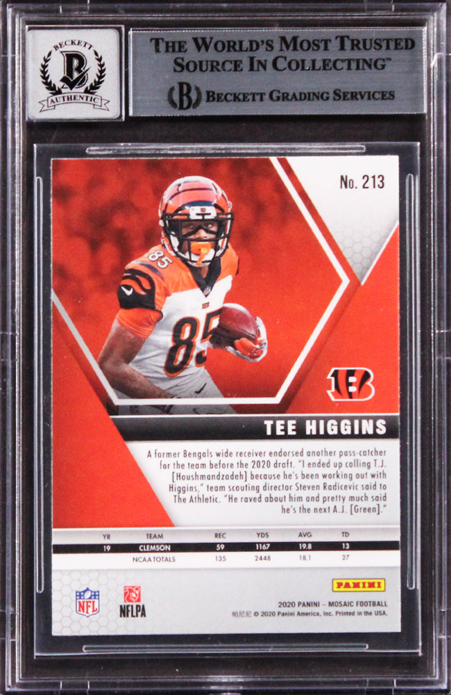 Bengals Tee Higgins Signed 2020 Panini Mosaic #213 Rookie Card Auto 10! BAS Slab