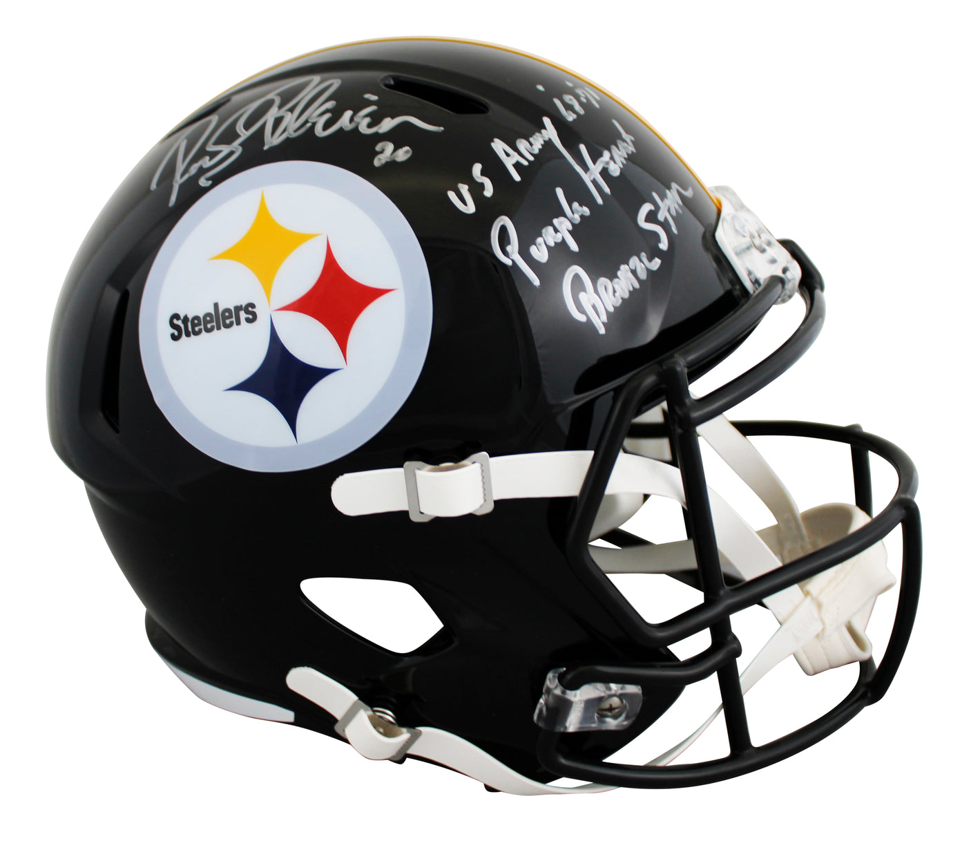 Steelers Rocky Bleier "3x Insc" Signed Full Size Speed Rep Helmet BAS Witnessed