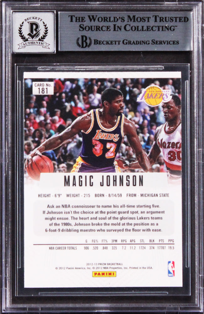 Lakers Magic Johnson Signed 2012 Panini Prizm #181 Card Auto 10! BAS Slabbed 2
