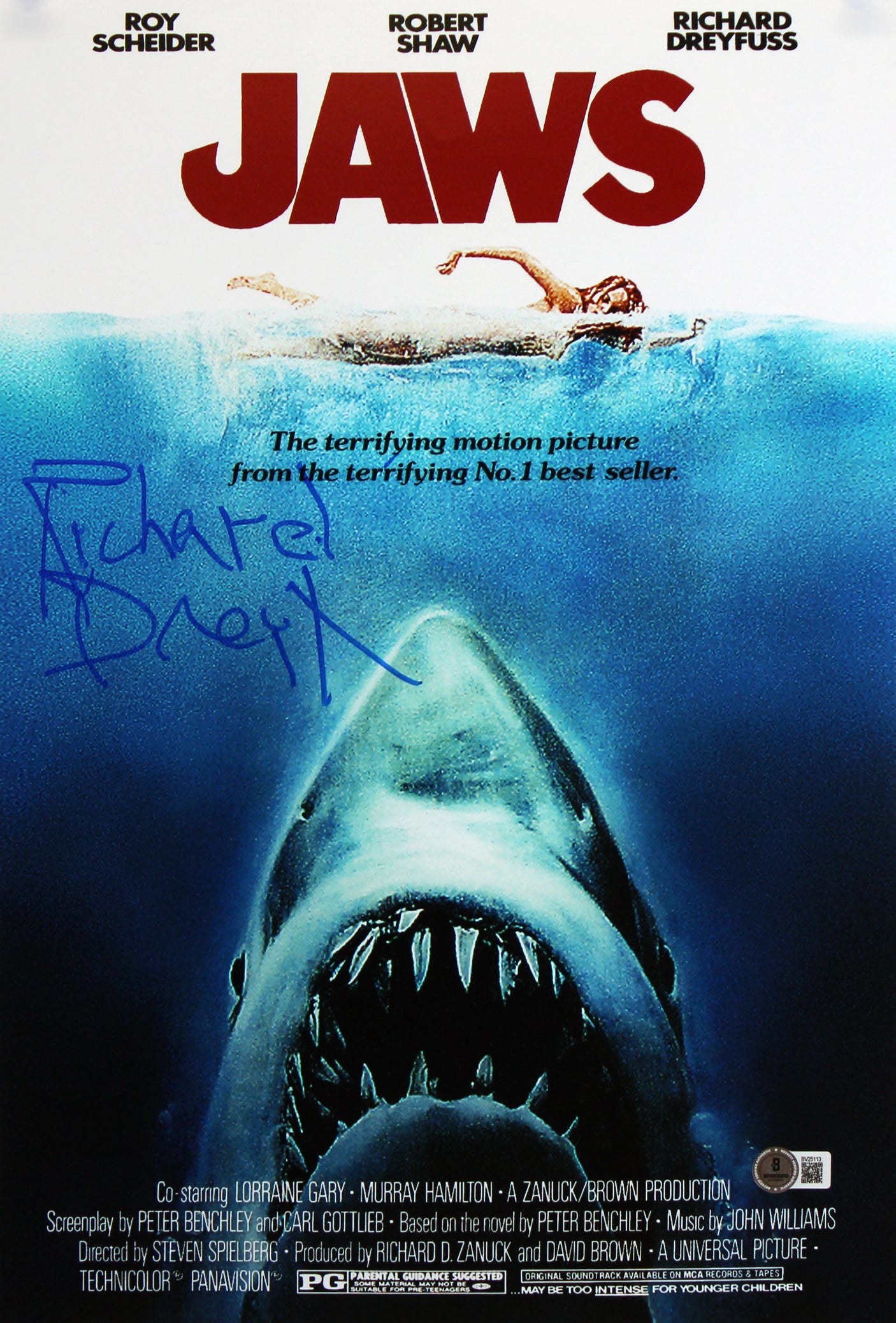 Richard Dreyfuss Jaws Signed 12x18 Mini Movie Poster Photo BAS #BV25113