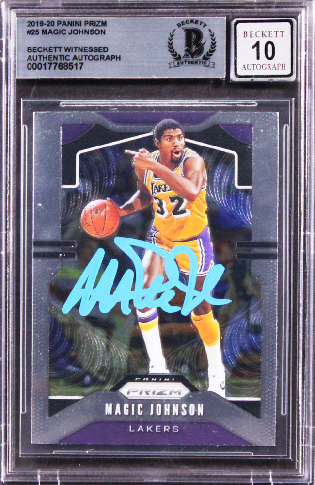Lakers Magic Johnson Signed 2019 Panini Prizm #25 Card Auto 10! BAS Slabbed