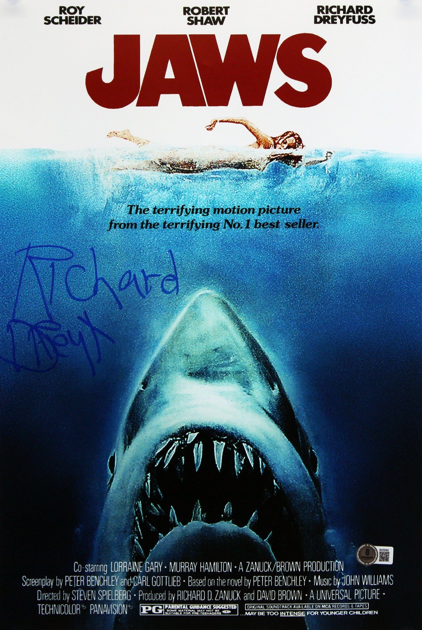 Richard Dreyfuss Jaws Signed 12x18 Mini Movie Poster Photo BAS #BV25093