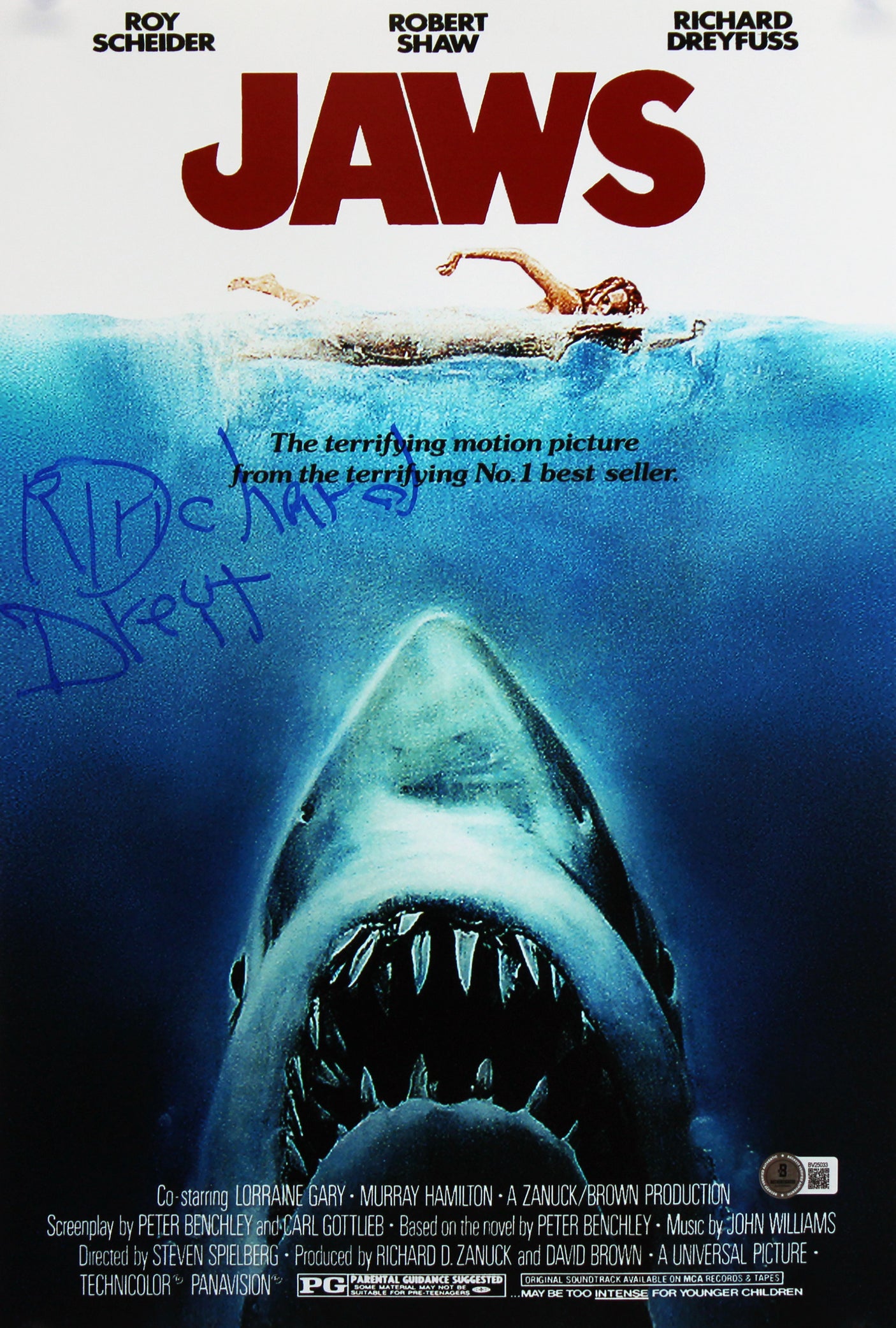 Richard Dreyfuss Jaws Signed 12x18 Mini Movie Poster Photo BAS #BV25033