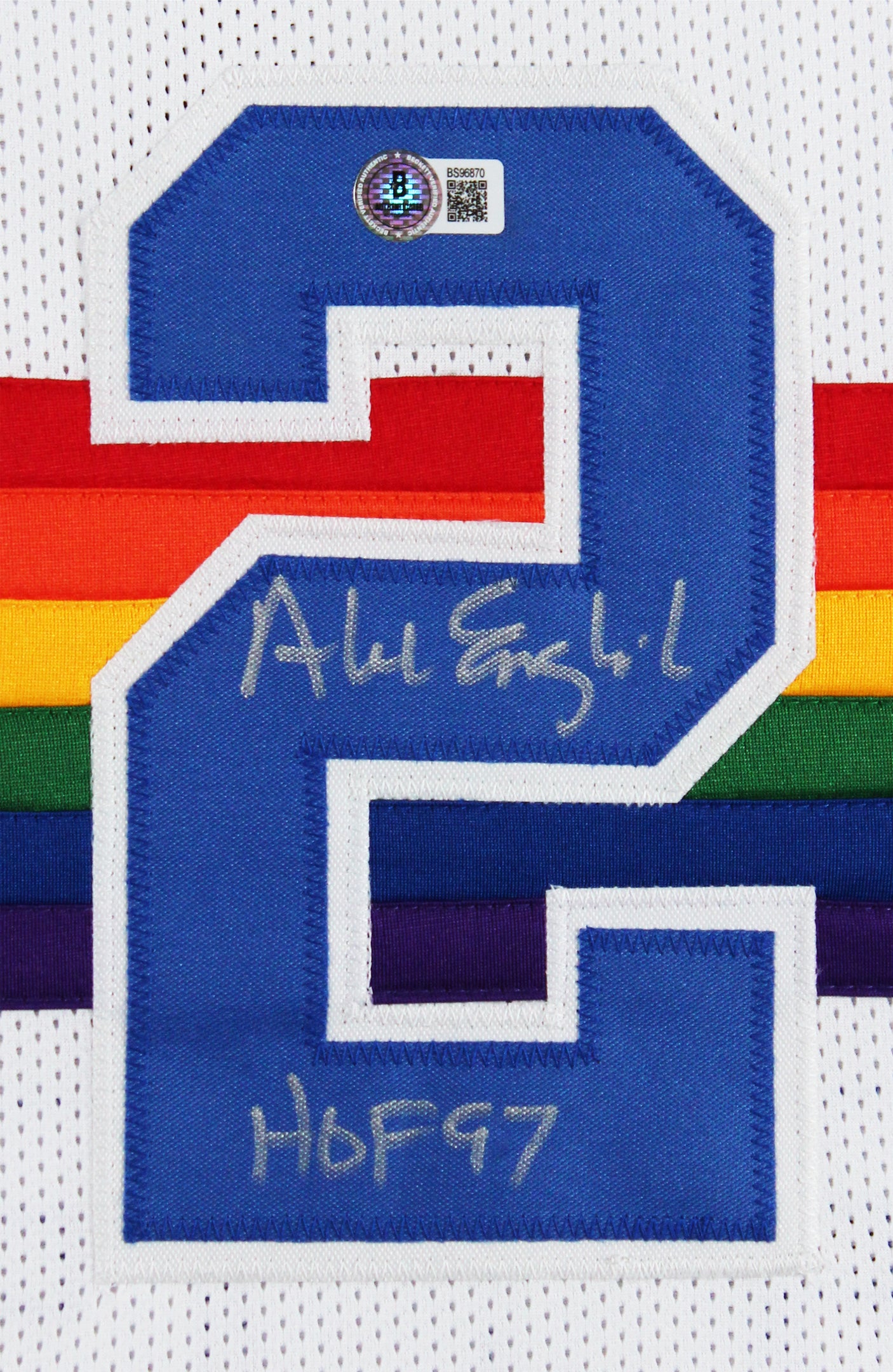 Alex English "HOF 97" Signed White Pro Style Framed Jersey BAS Witnessed
