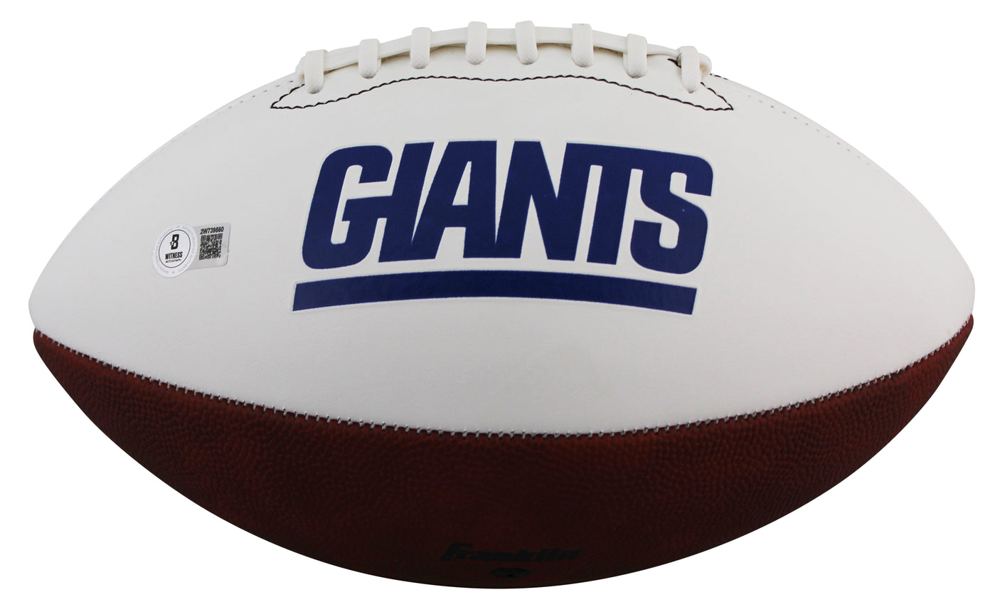 Giants Michael Strahan Signed Rawlings White Panel Football W/ Case BAS Witness