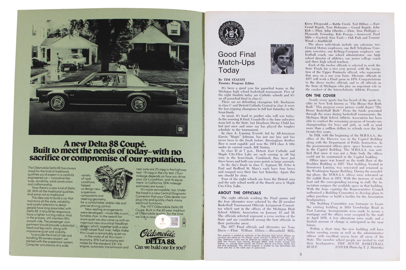 Magic Johnson Signed 1977 Michigan High School Championships Program BAS Wit 1