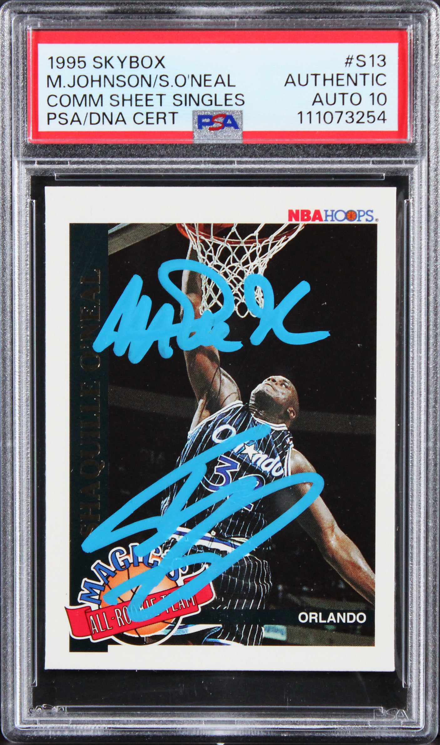 Magic Johnson & Shaquille O'Neal Signed 1995 Skybox #S13 Card Auto 10! PSA Slab