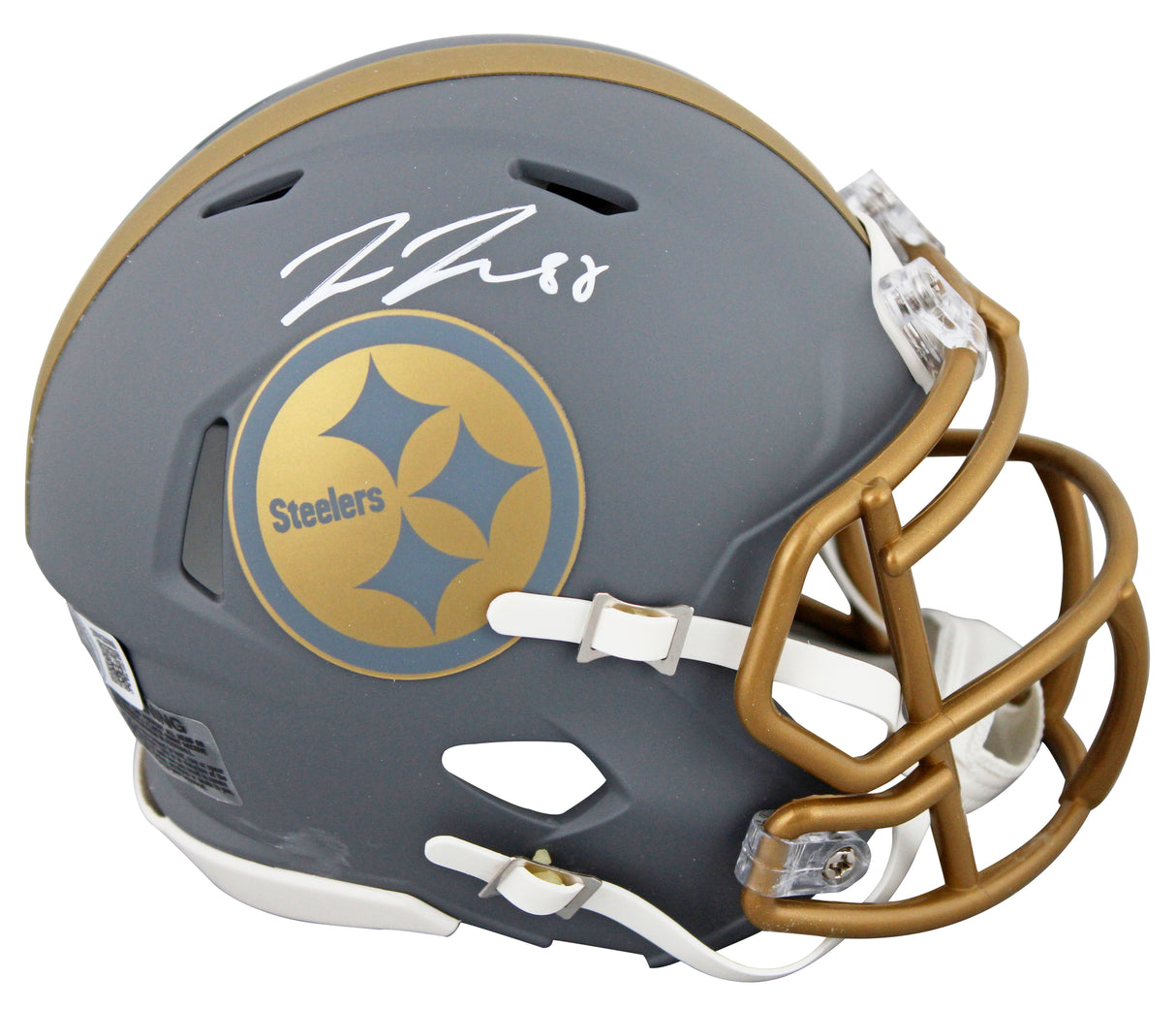 Steelers Pat Freiermuth Signed Slate Speed Mini Helmet W/ Case BAS Witnessed