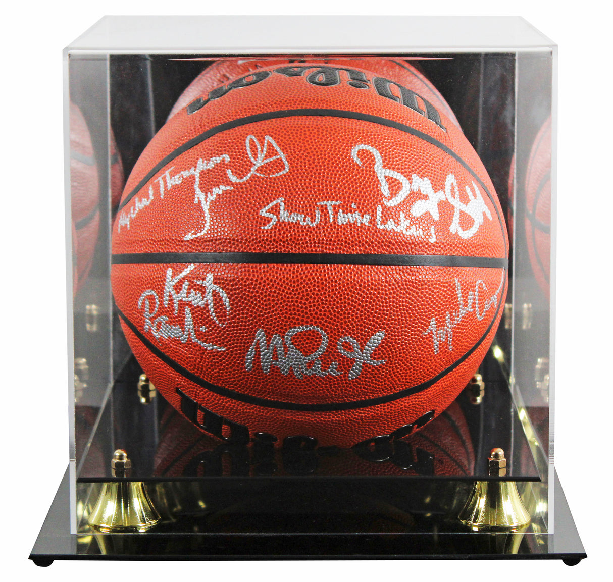 Showtime Lakers (6) Johnson, Thompson, Worthy +3 Signed Basketball W/ Case BAS W