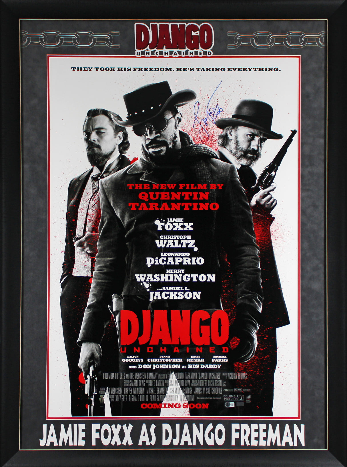 Jamie Foxx Django Unchained Signed & Framed 27x40 Movie Poster BAS #BQ98525