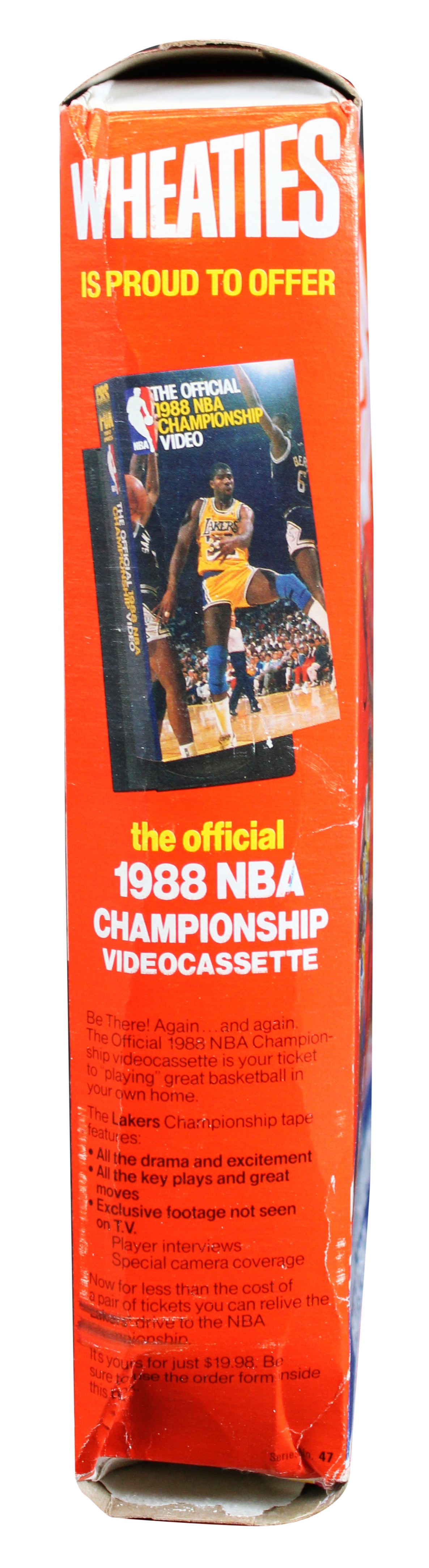Showtime Lakers (5) Johnson, Worthy, Thompson +2 Signed 1987-88 Wheaties Box BAS