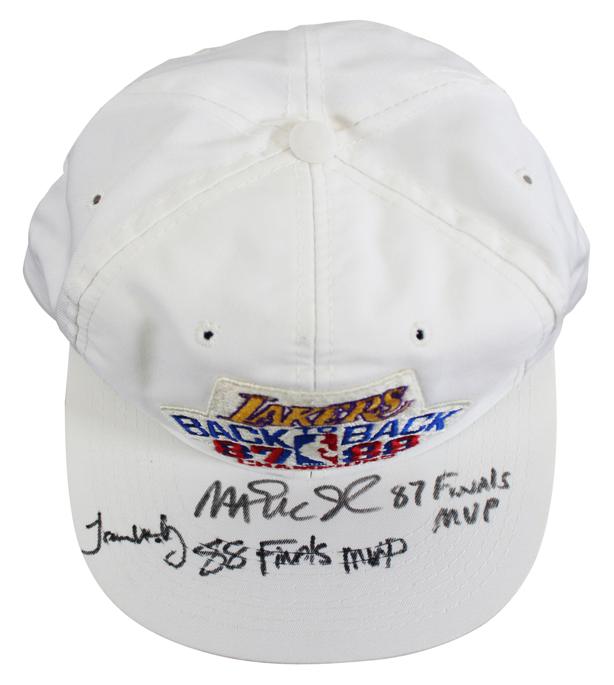 Magic Johnson & James Worthy "Finals MVP" Signed 1987-88 NBA Champions Hat BAS 1