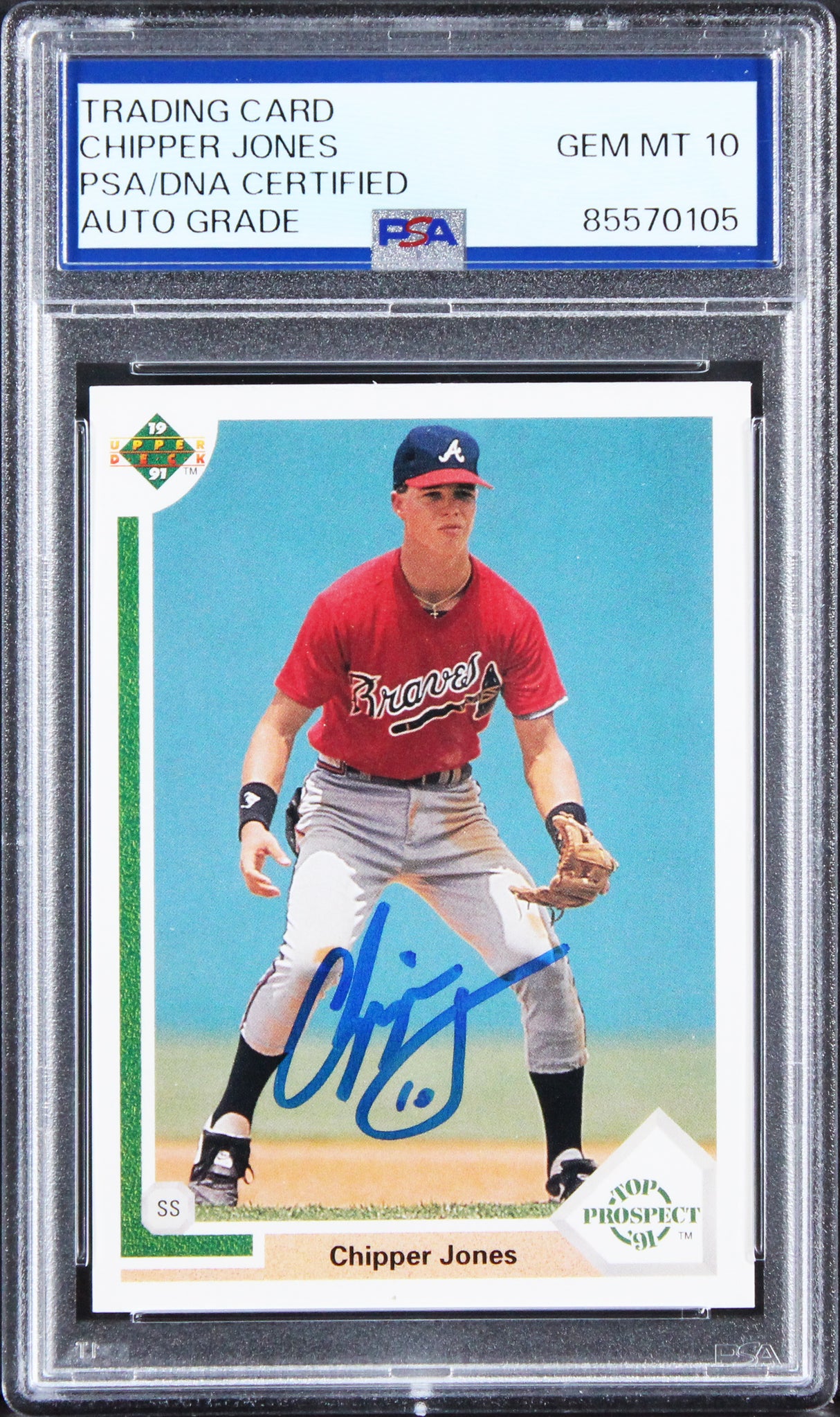 Braves Chipper Jones Signed 1991 Upper Deck #55 RC Card Auto 10! PSA/DNA Slabbed