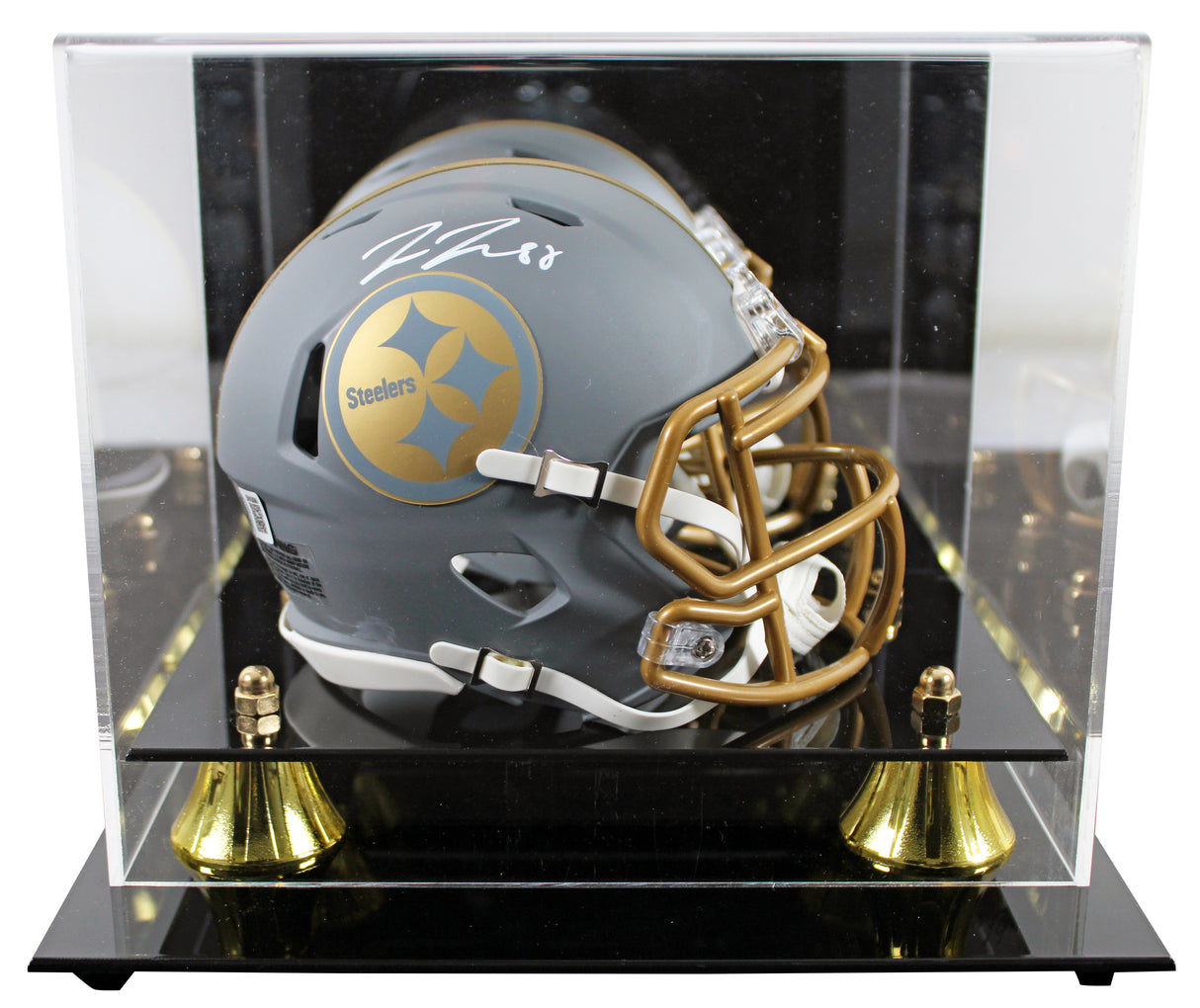 Steelers Pat Freiermuth Signed Slate Speed Mini Helmet W/ Case BAS Witnessed