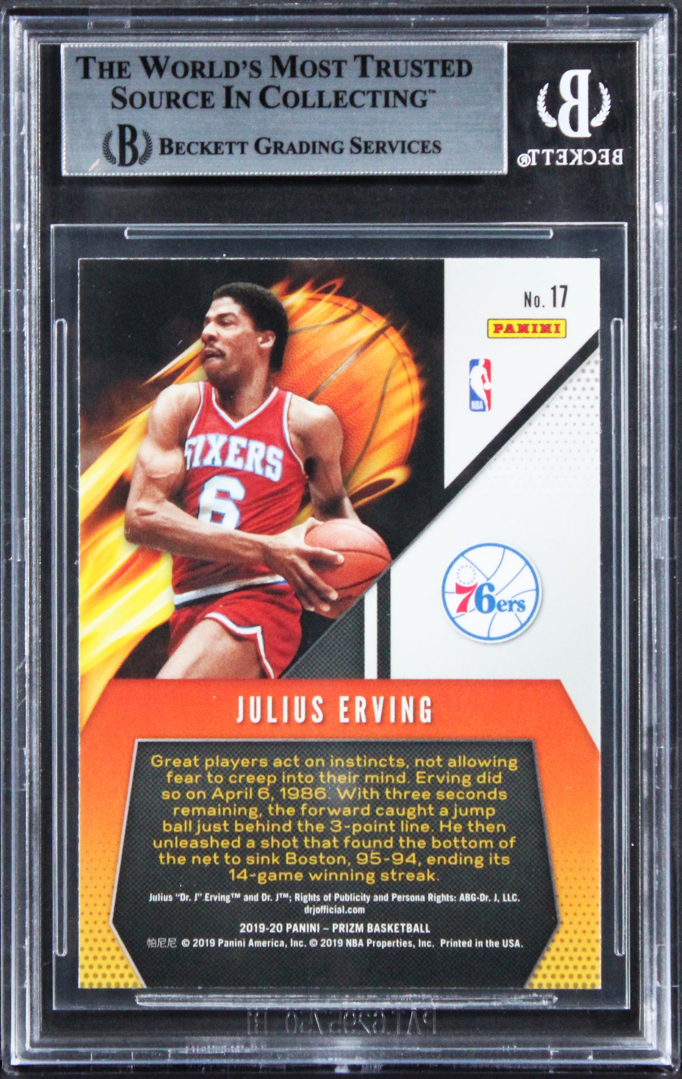 76ers Julius "Dr. J" Erving Signed 2019 Panini Prizm Fearless #17 Card BAS Slab