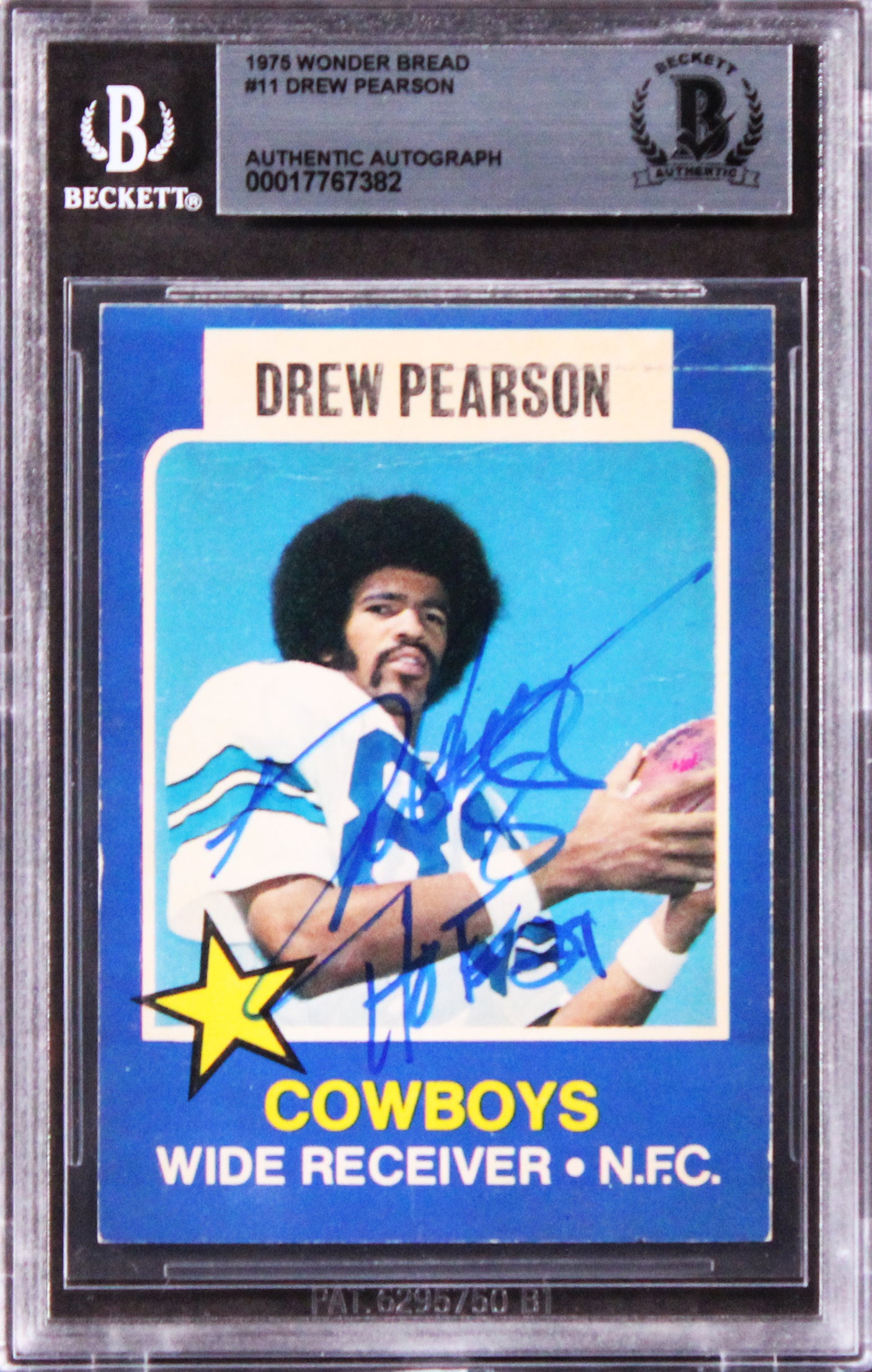 Cowboys Drew Pearson "HOF 21" Signed 1975 Wonder Bread #11 Card BAS Slabbed 2