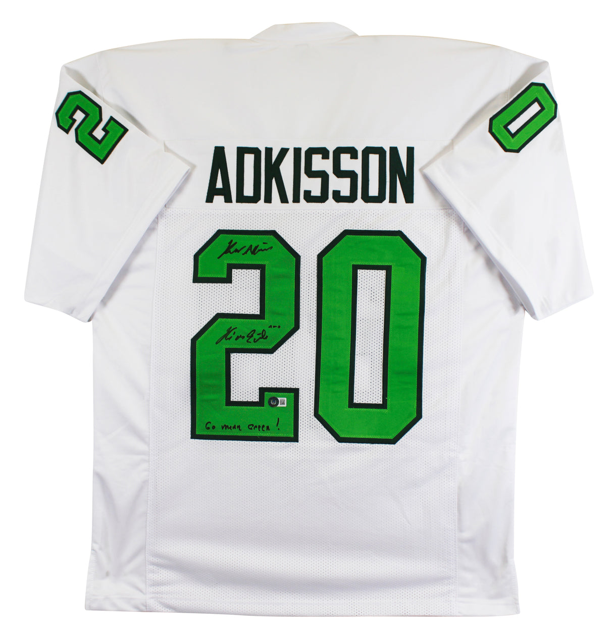 North Texas Kevin Adkisson "2x Inscribed" Signed White Pro Style Jersey BAS Wit