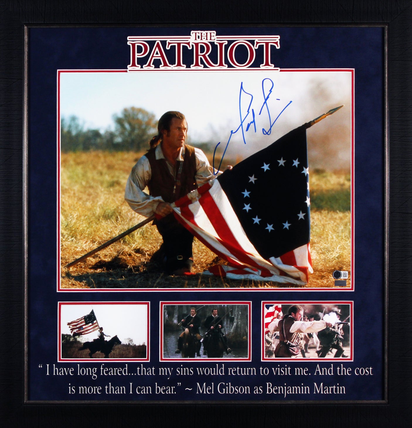 Mel Gibson The Patriot Authentic Signed 16x20 Framed Horizontal Flag Photo BAS 2