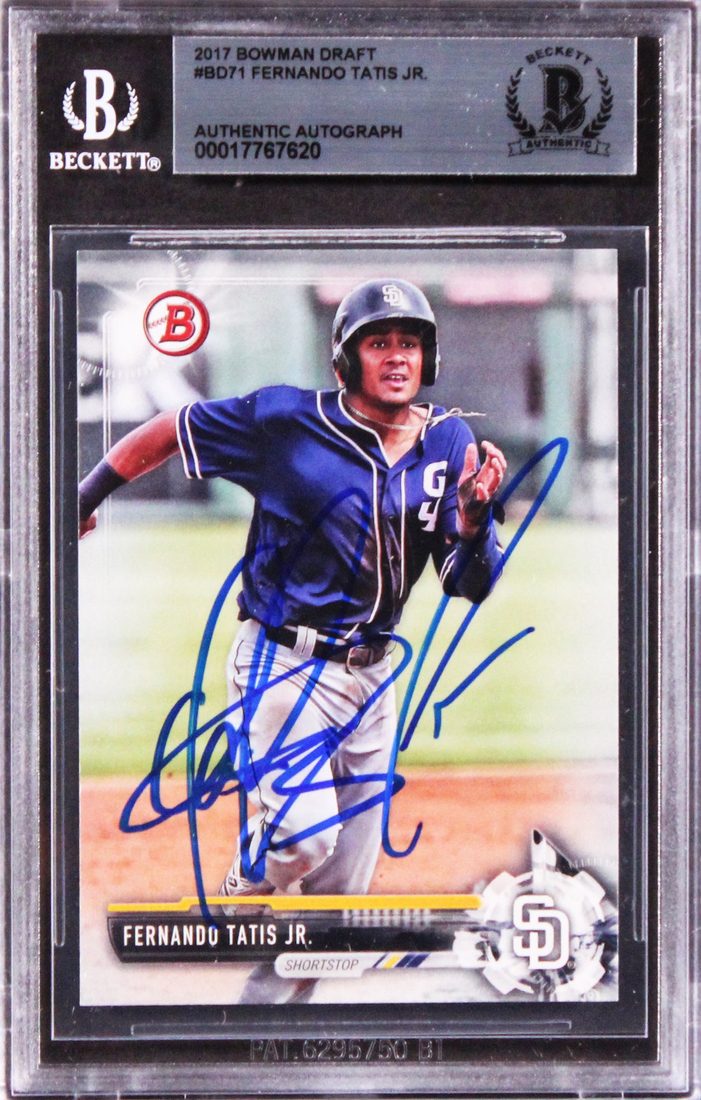 Padres Fernando Tatis Jr. Signed 2017 Bowman Draft #BD71 Rookie Card BAS Slabbed