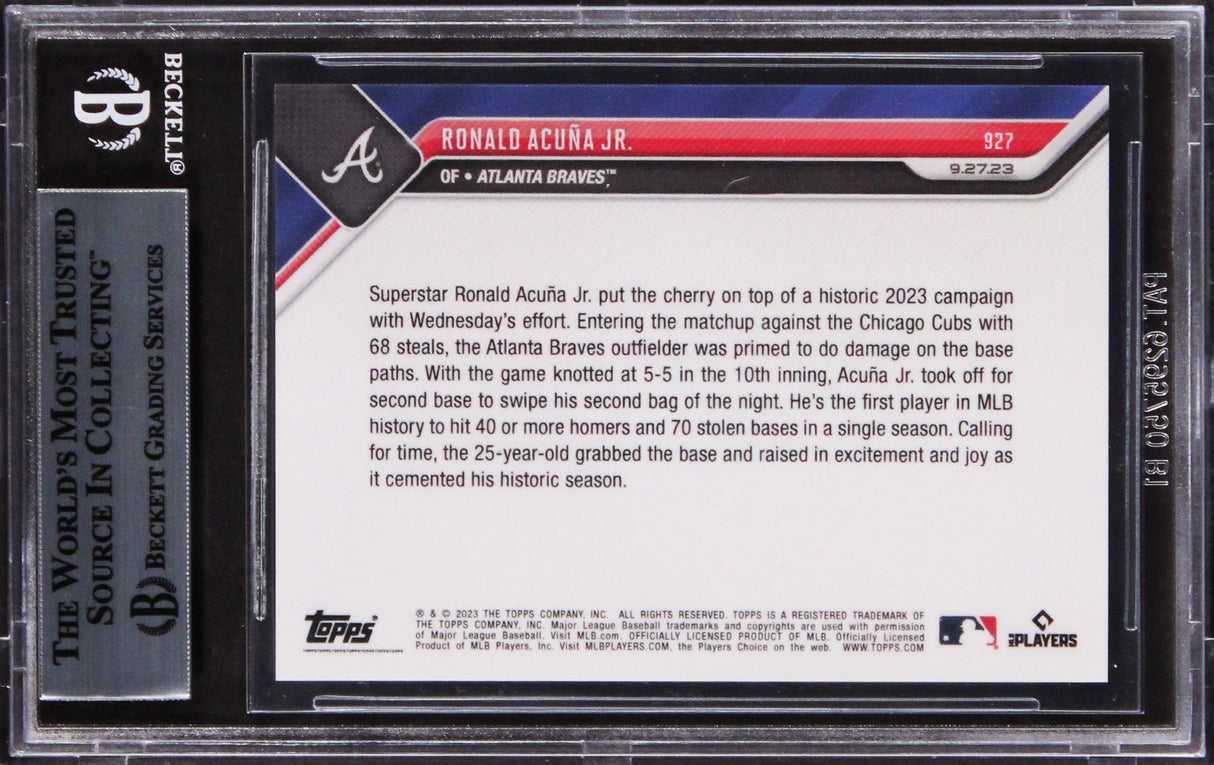 Braves Ronald Acuna Jr. "40/70 Club" Signed 2023 Topps Now #927 Card BAS Slabbed