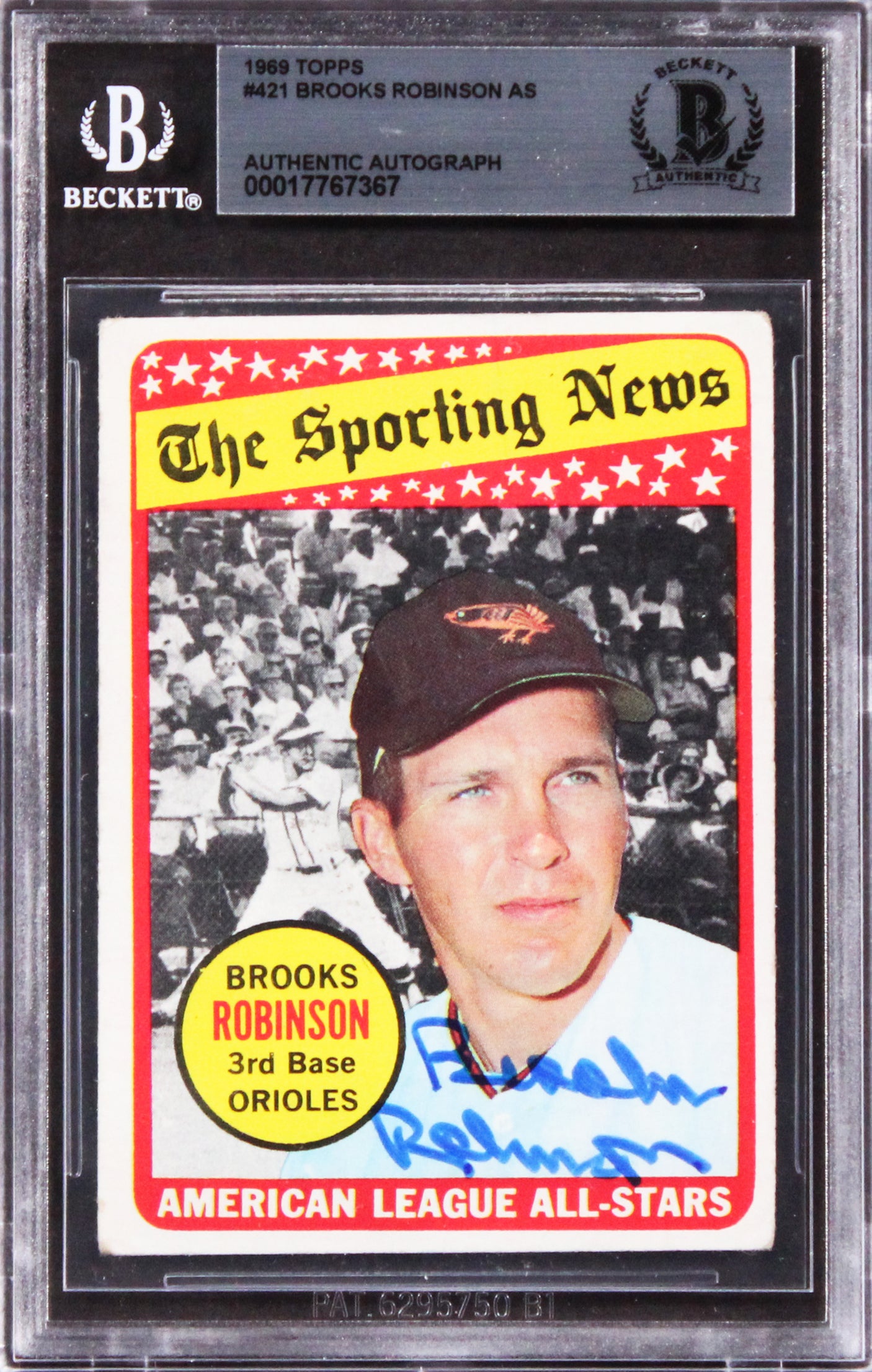 Orioles Brooks Robinson Authentic Signed 1968 Topps #421 Card BAS Slabbed