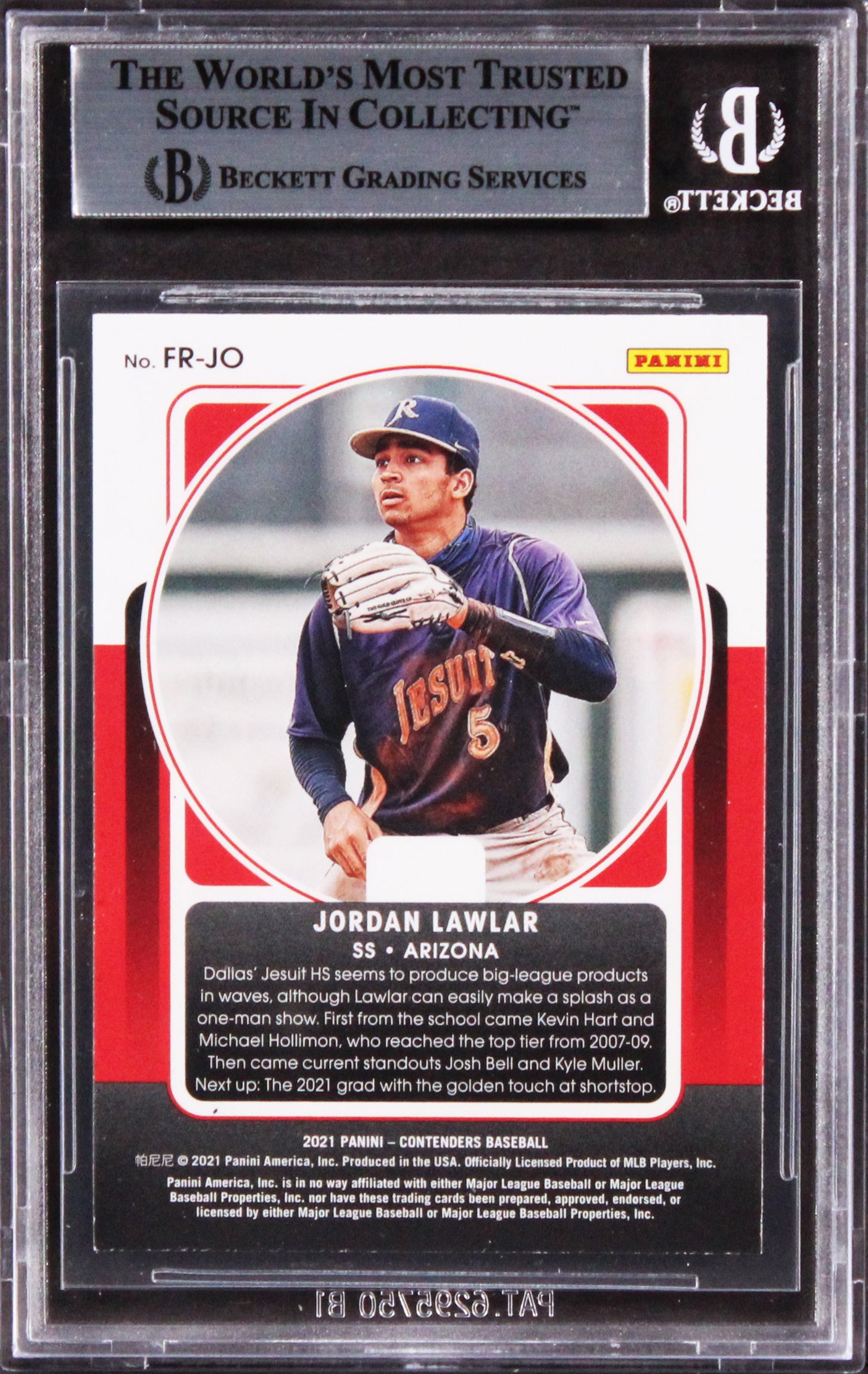 D-Backs Jordan Lawlar Signed 2021 Panini Contenders FR #3 Rookie Card BAS Slab