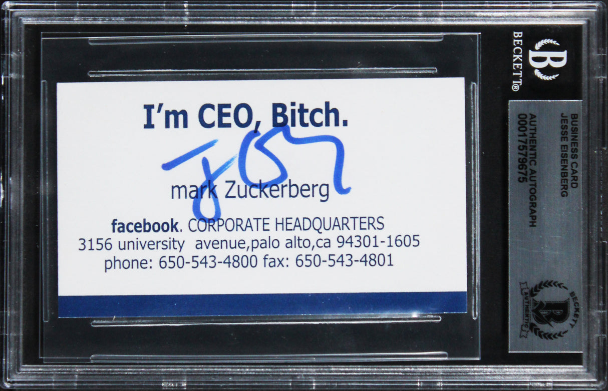 Jesse Eisenberg The Social Network Authentic Signed Business Card BAS Slabbed 3