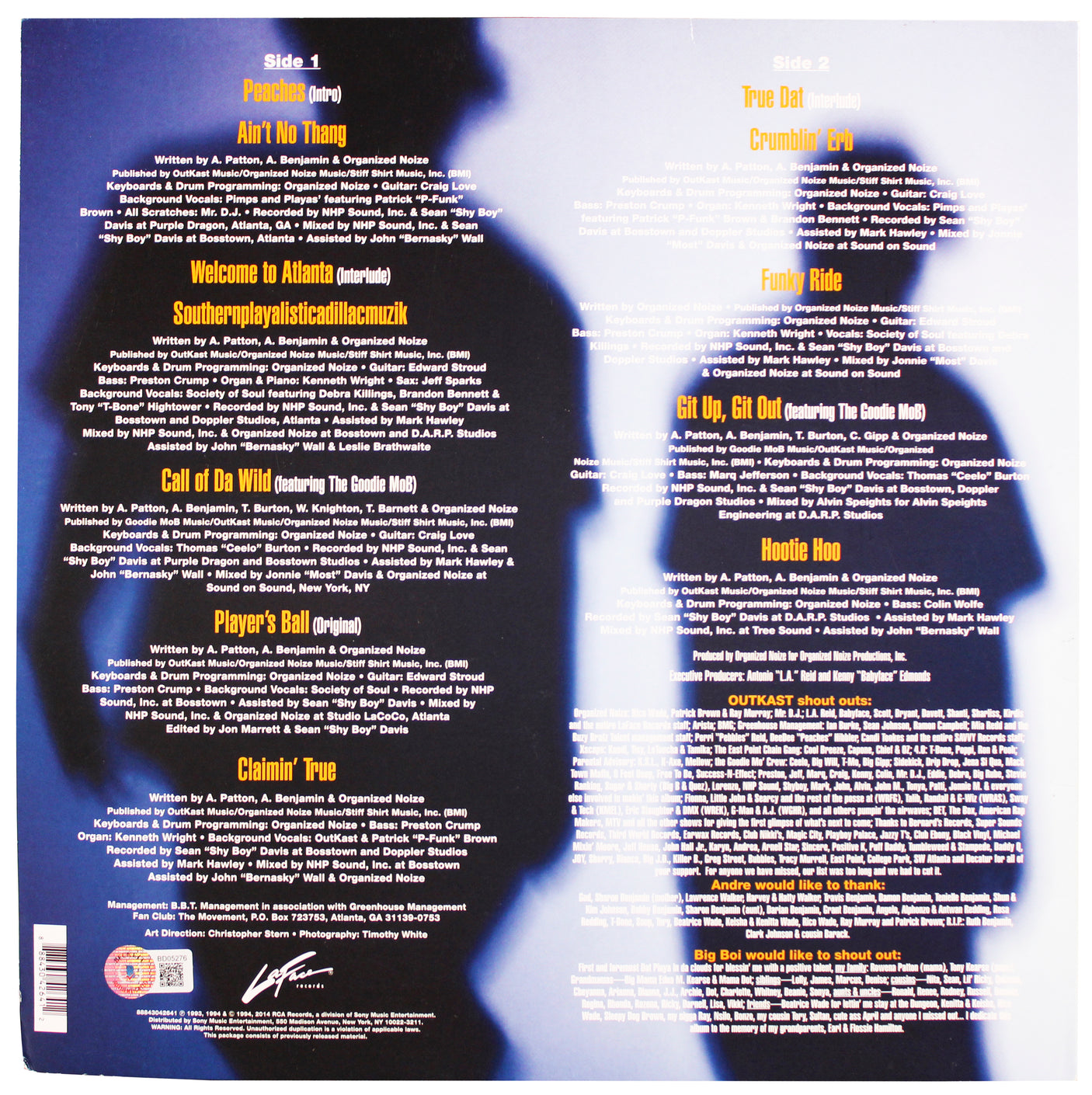 OutKast Andre 3000 & Big Boi Authentic Signed Album Cover W/ Vinyl BAS #BD05276