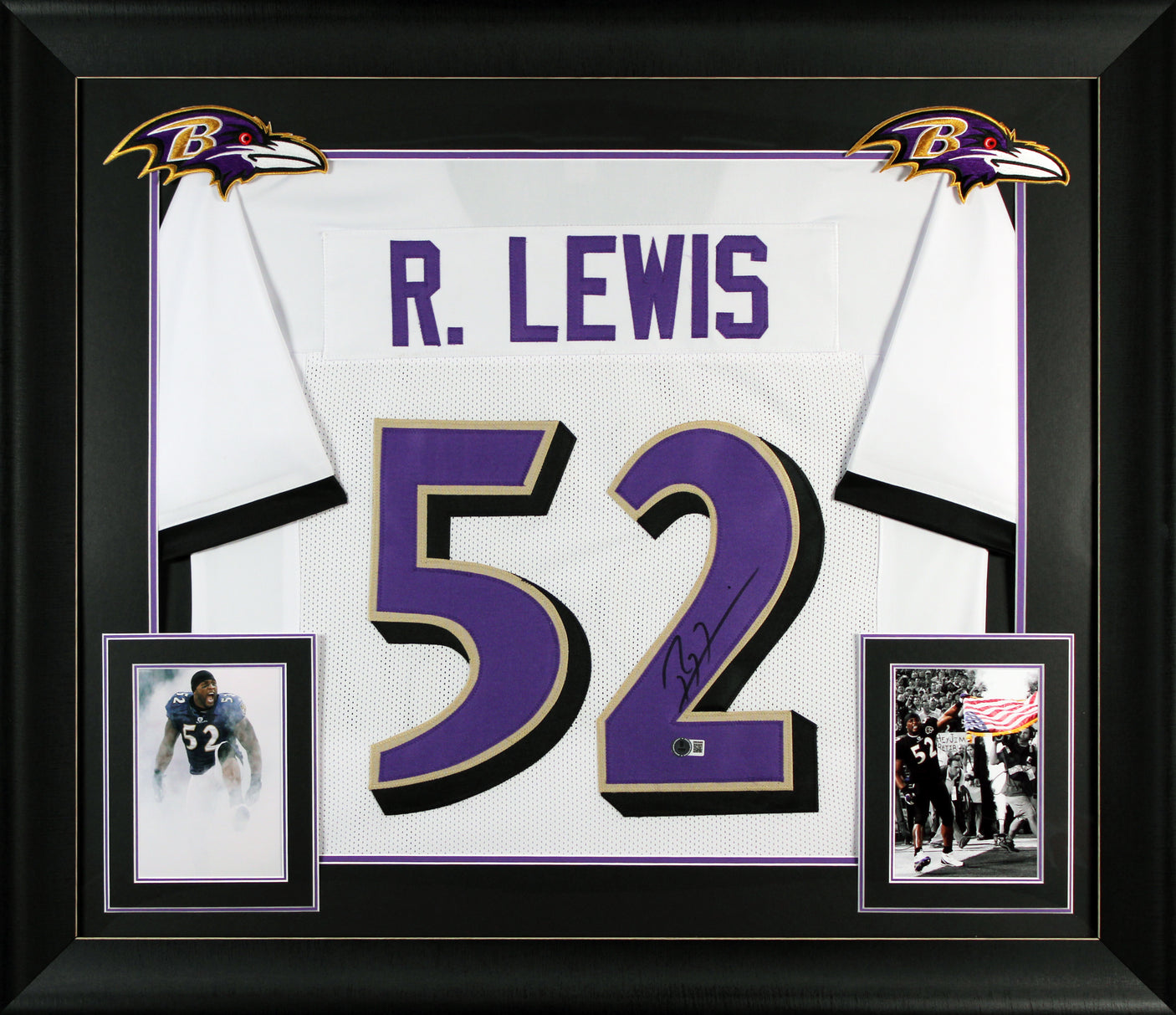 Ray Lewis Authentic Signed White Pro Style Framed Jersey Autographed BAS Witness