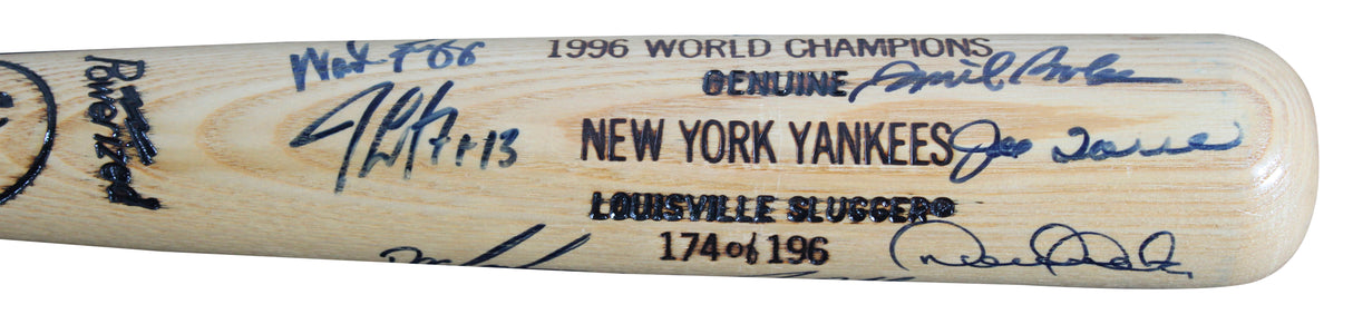 1996 Yankees (15) Jeter, Rivera, Torre +12 Signed WS Champs Baseball Bat LE JSA