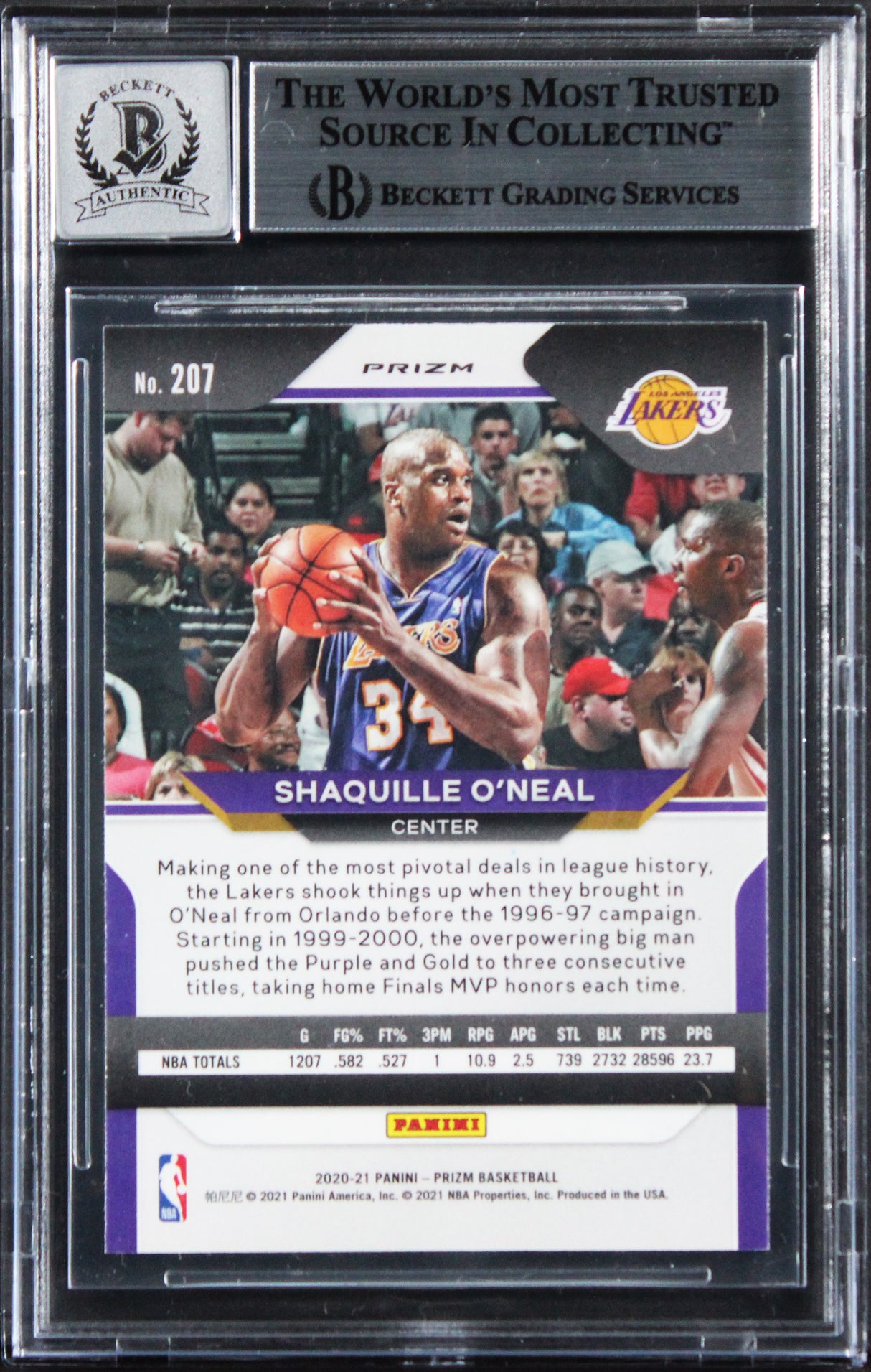 Shaquille O'Neal Signed 2020 Panini Prizm RW&B #207 Card Auto 10! BAS Slabbed