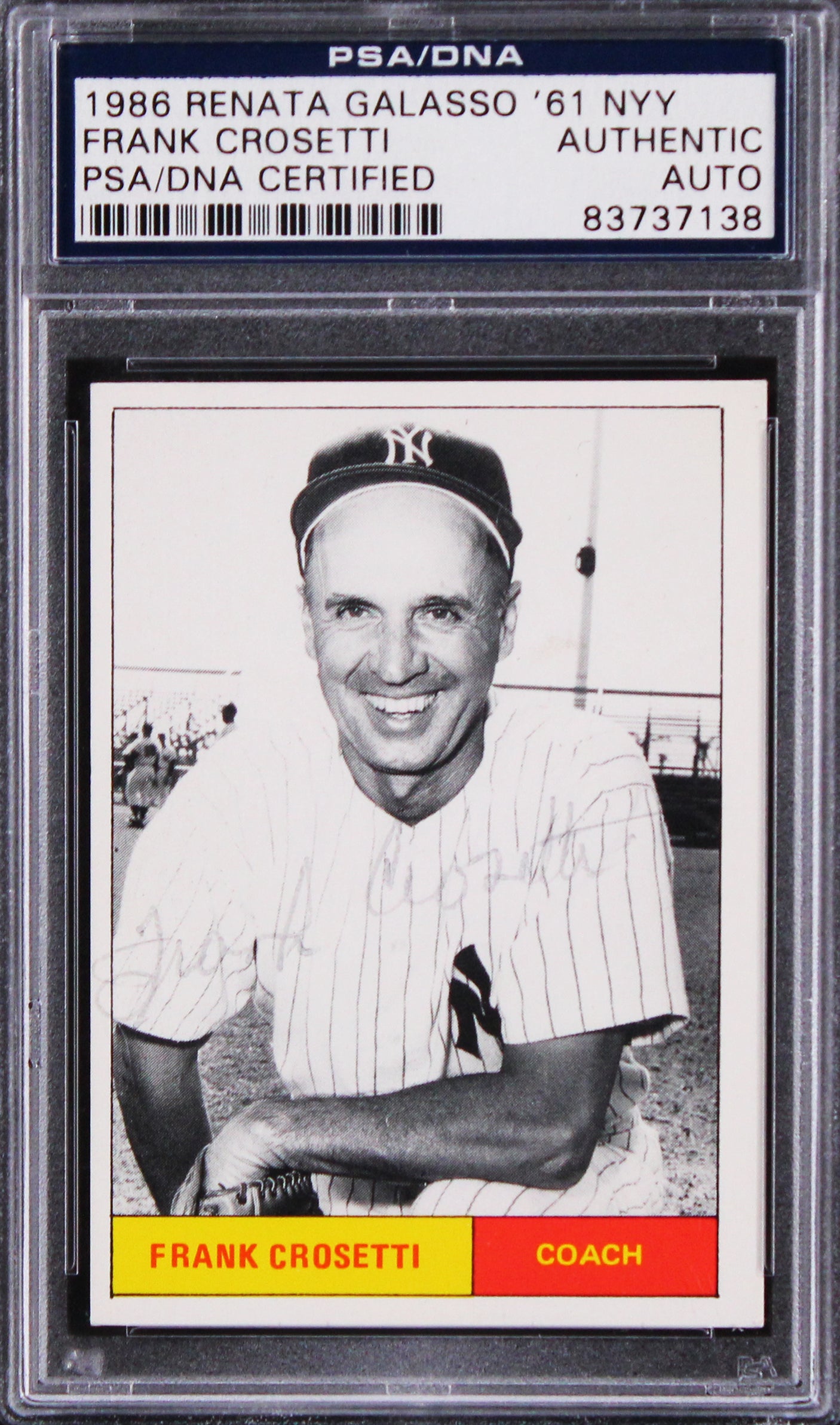 Yankees Frank Crosetti Signed 1986 Renata Galasso '61 NYY Card PSA/DNA Slabbed