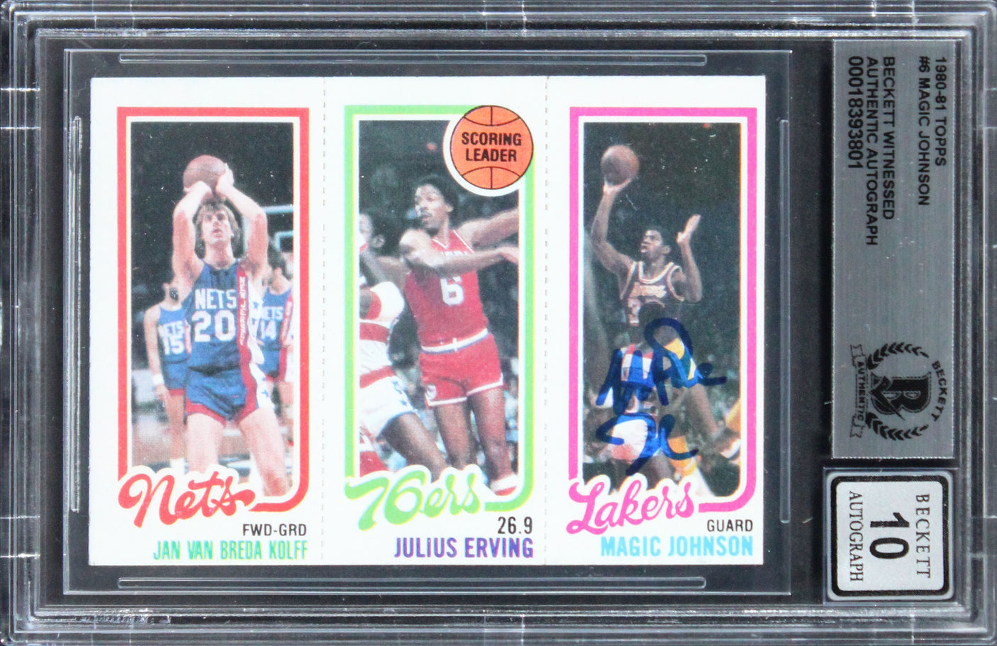 Lakers Magic Johnson Signed 1980 Topps #6 Rookie Card Auto 10! BAS Slabbed
