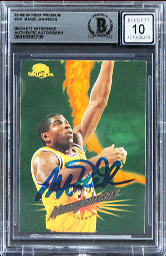 Lakers Magic Johnson Signed 1995 Skybox Premium #301 Card Auto 10! BAS Slabbed 2