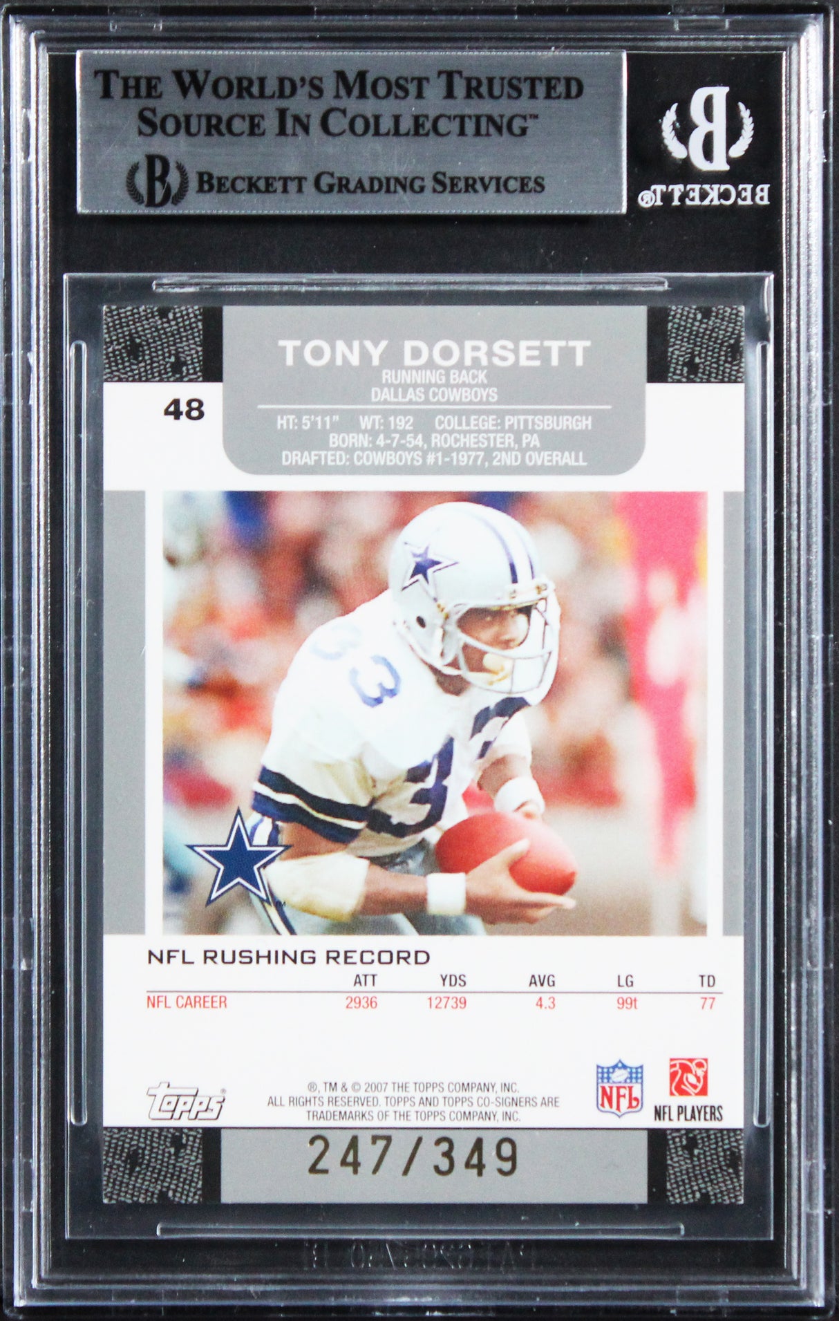 Peterson & Dorsett Signed 2007 Topps Co-Signers CF Gold Blue #48B Card BAS Slab