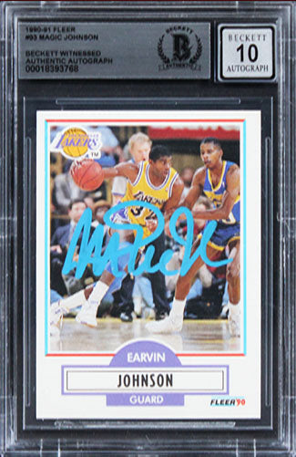Lakers Magic Johnson Authentic Signed 1990 Fleer #93 Card Auto 10! BAS Slabbed