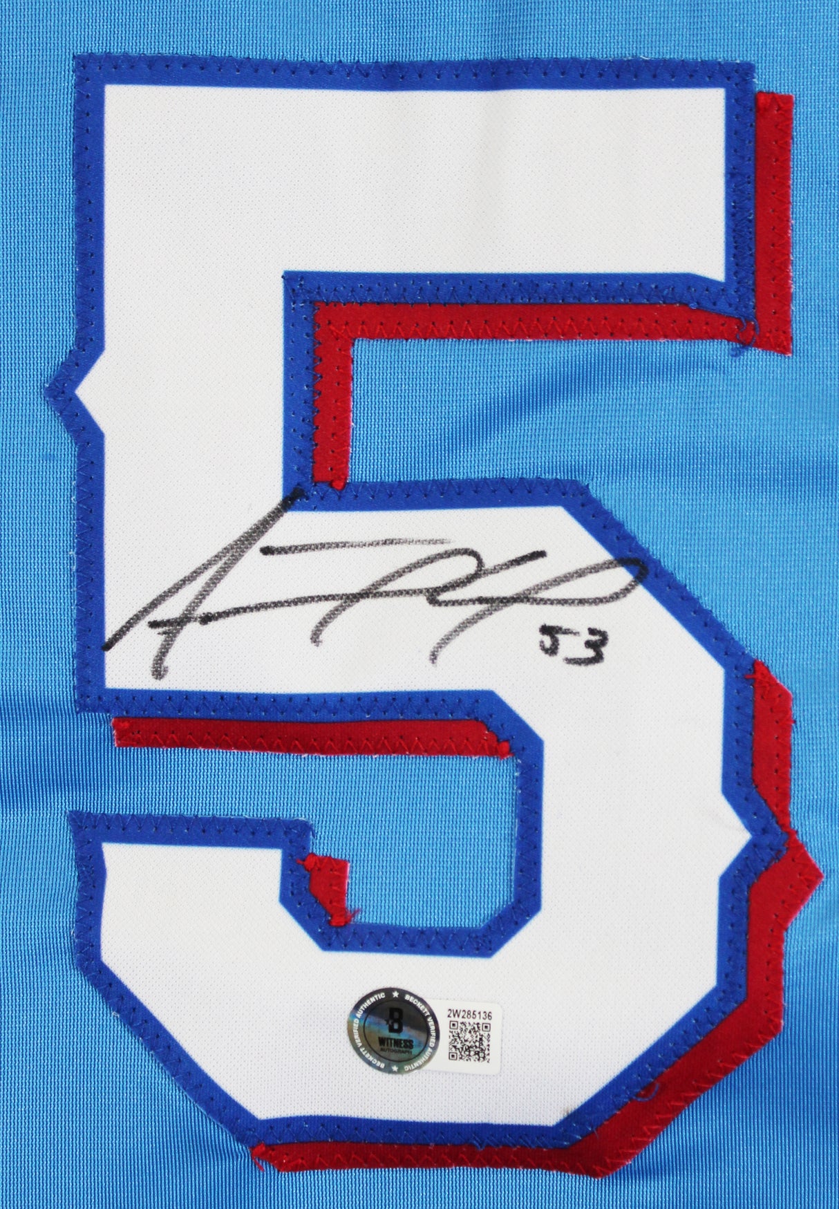 Adolis Garcia Authentic Signed Blue Pro Style Jersey Autographed BAS Witnessed