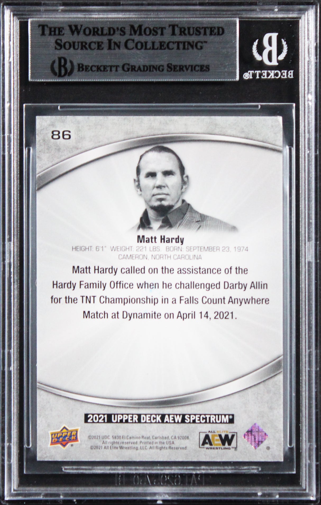 WWE Matt Hardy 2021 Upper Deck AEW Spectrum #86 Card Autographed BAS Slabbed